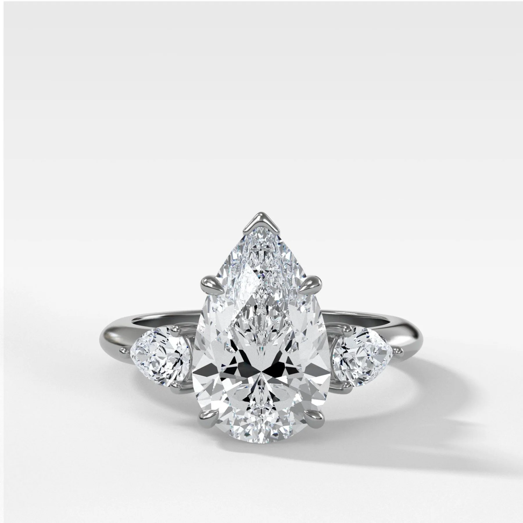 Three Stone Engagement Ring With Pear Side Stones and Pear Cut Diamond - Image 4