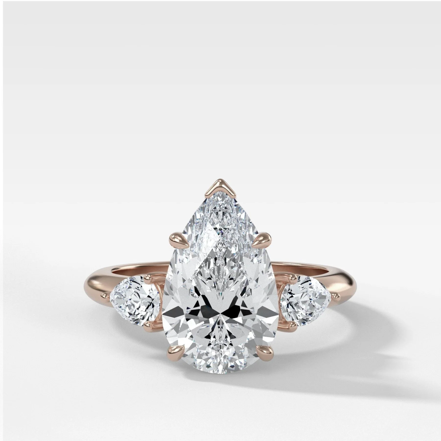 Three Stone Engagement Ring With Pear Side Stones and Pear Cut Diamond - Image 5