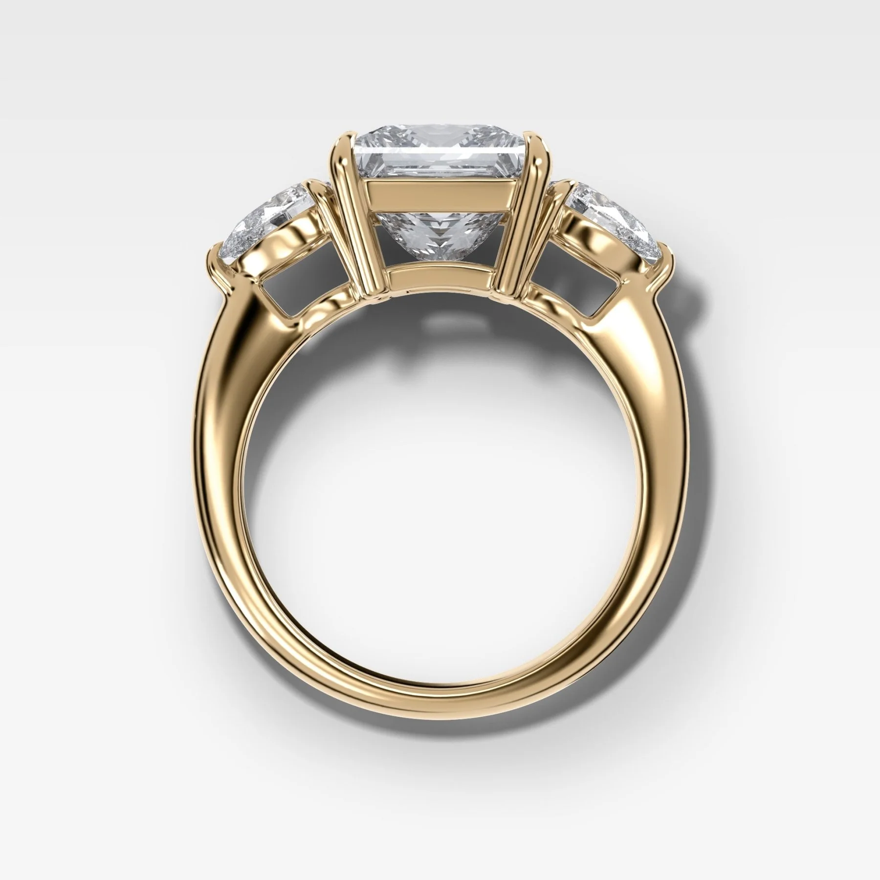 Three Stone Engagement Ring With Pear Side Stones and Princess Cut Diamond - Image 2
