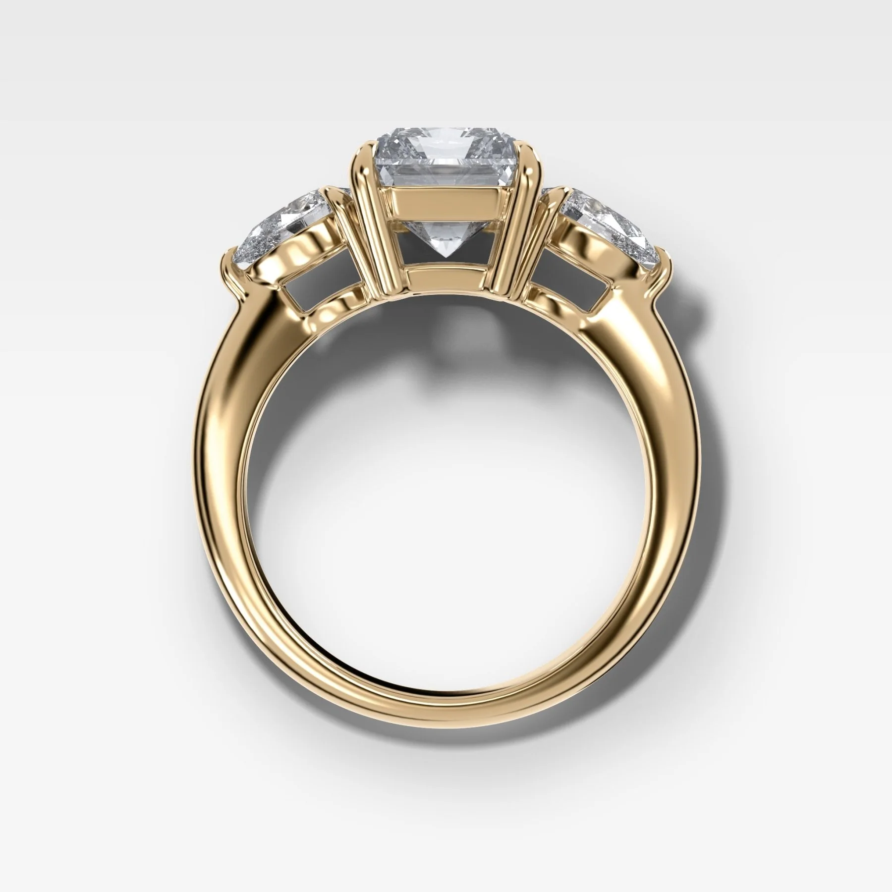 Three Stone Engagement Ring With Pear Side Stones and Elongated Radiant Cut Diamond - Image 2