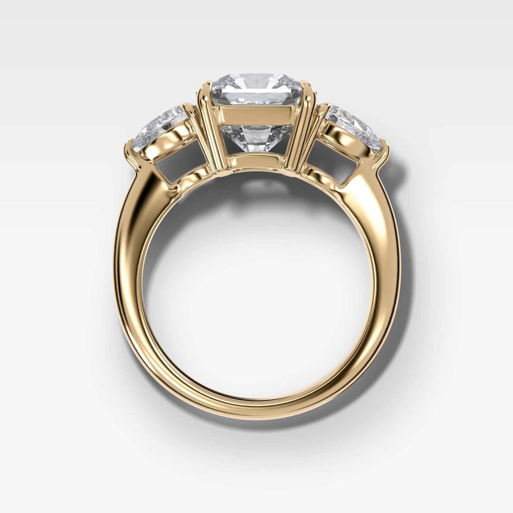 Three Stone Engagement Ring With Pear Side Stones and Radiant Square Cut Diamond - Image 2