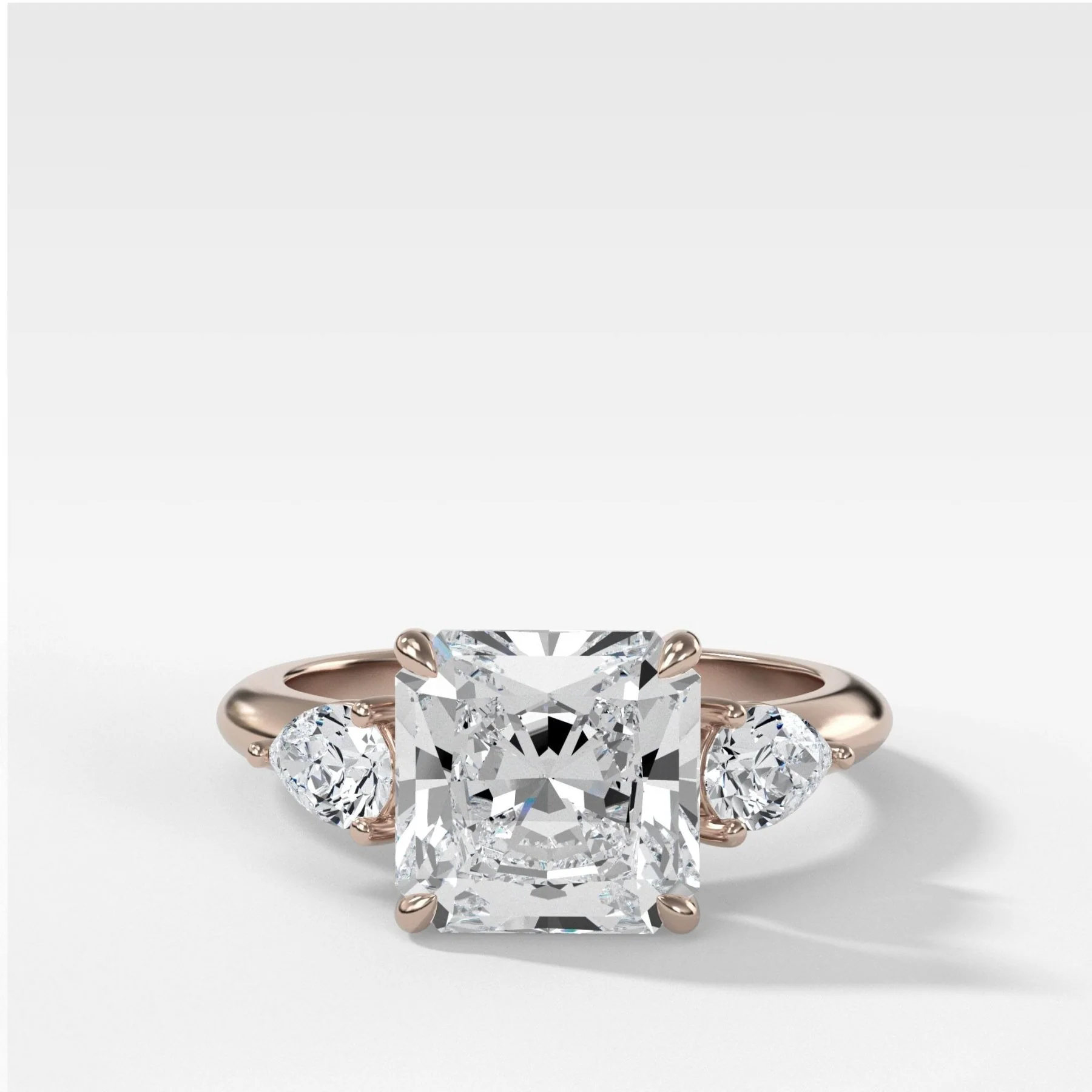 Three Stone Engagement Ring With Pear Side Stones and Radiant Square Cut Diamond - Image 4
