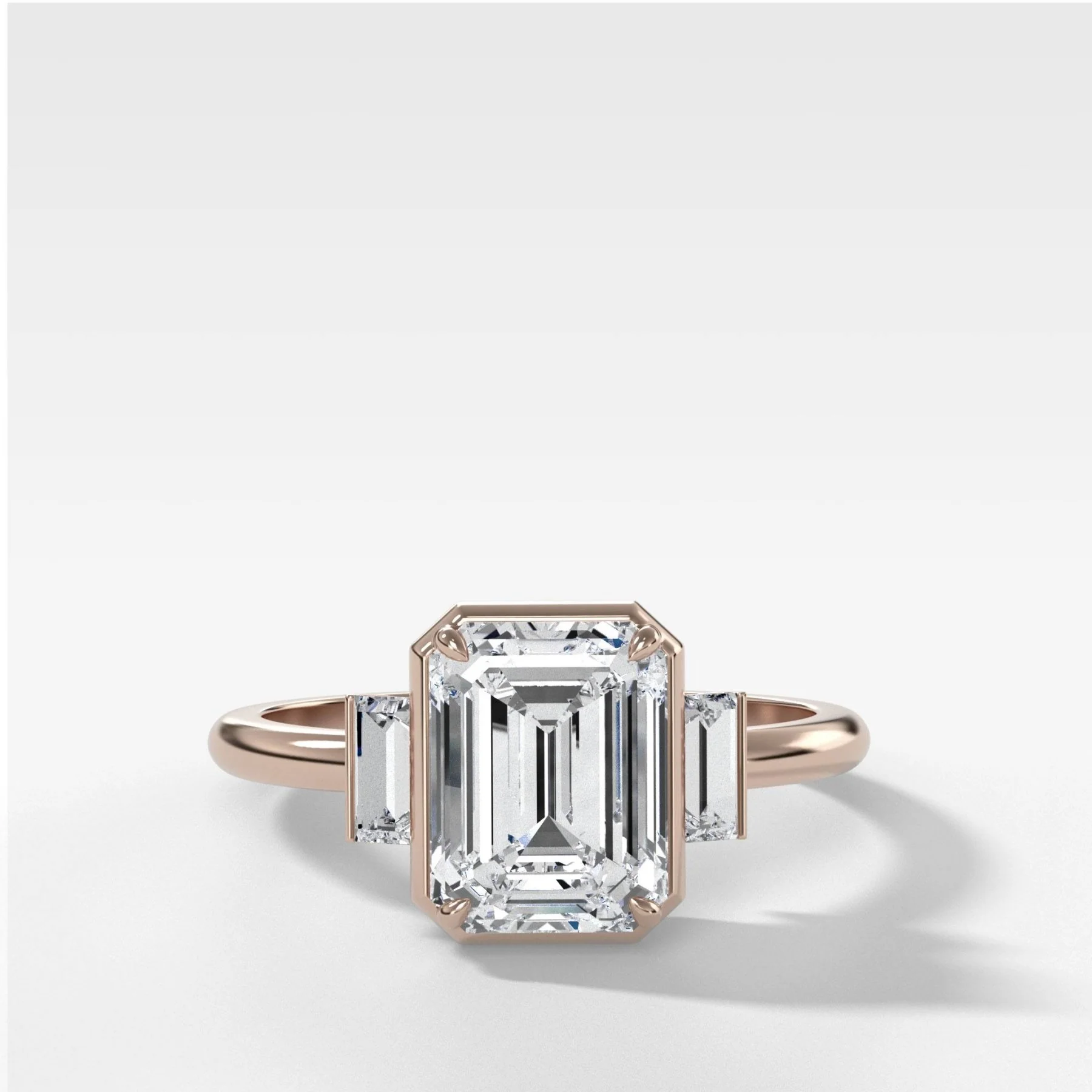 Three Stone Engagement Ring With Straight Baguette Side Stones and Emerald Cut Diamond - Image 4