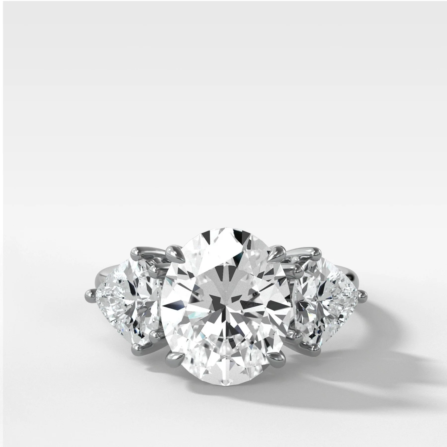 Three Stone Oval Cut Engagement Ring With Epaulette Diamond Sides - Image 2