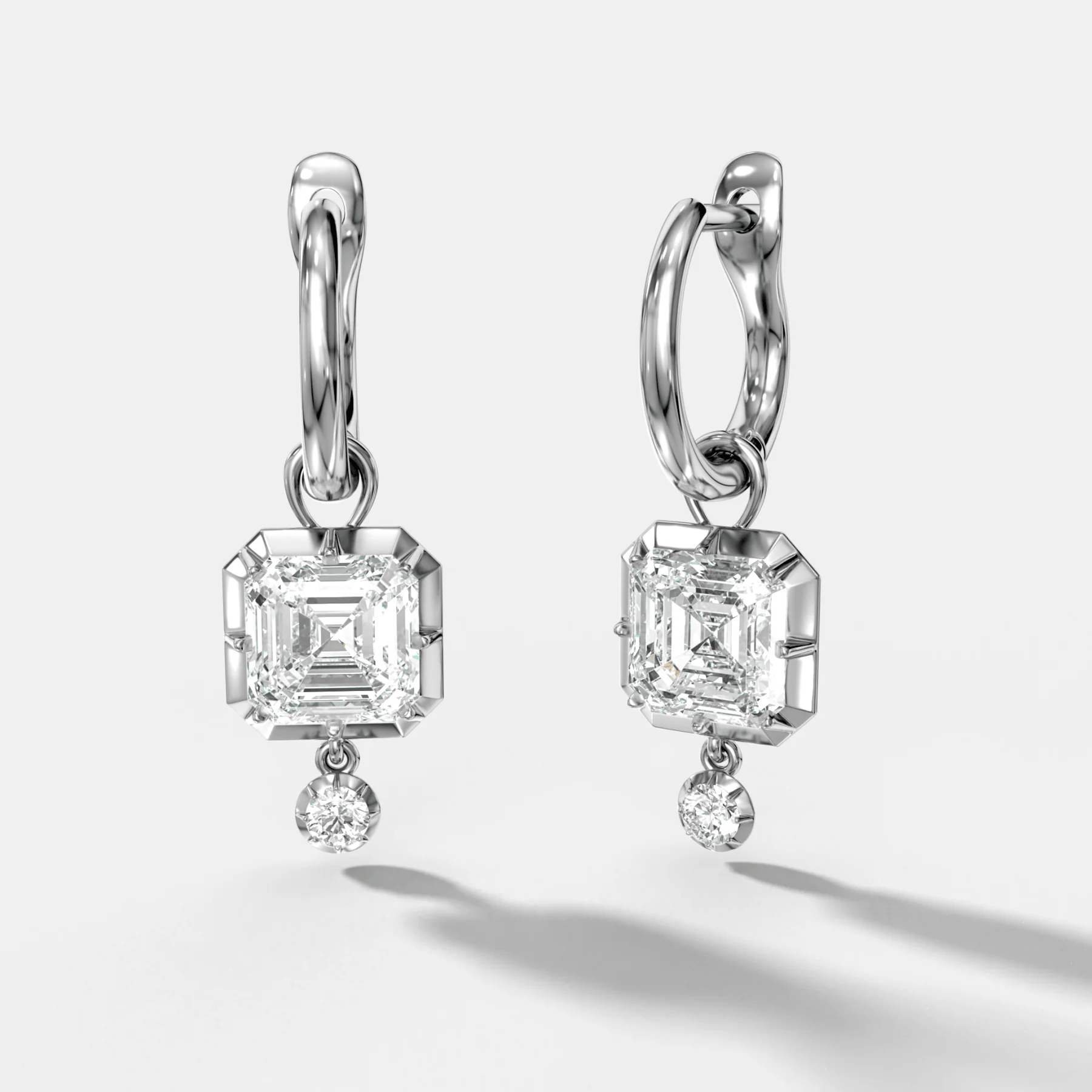 Tiered Button Back Drop Huggies with Asscher Cut Diamonds - Image 2