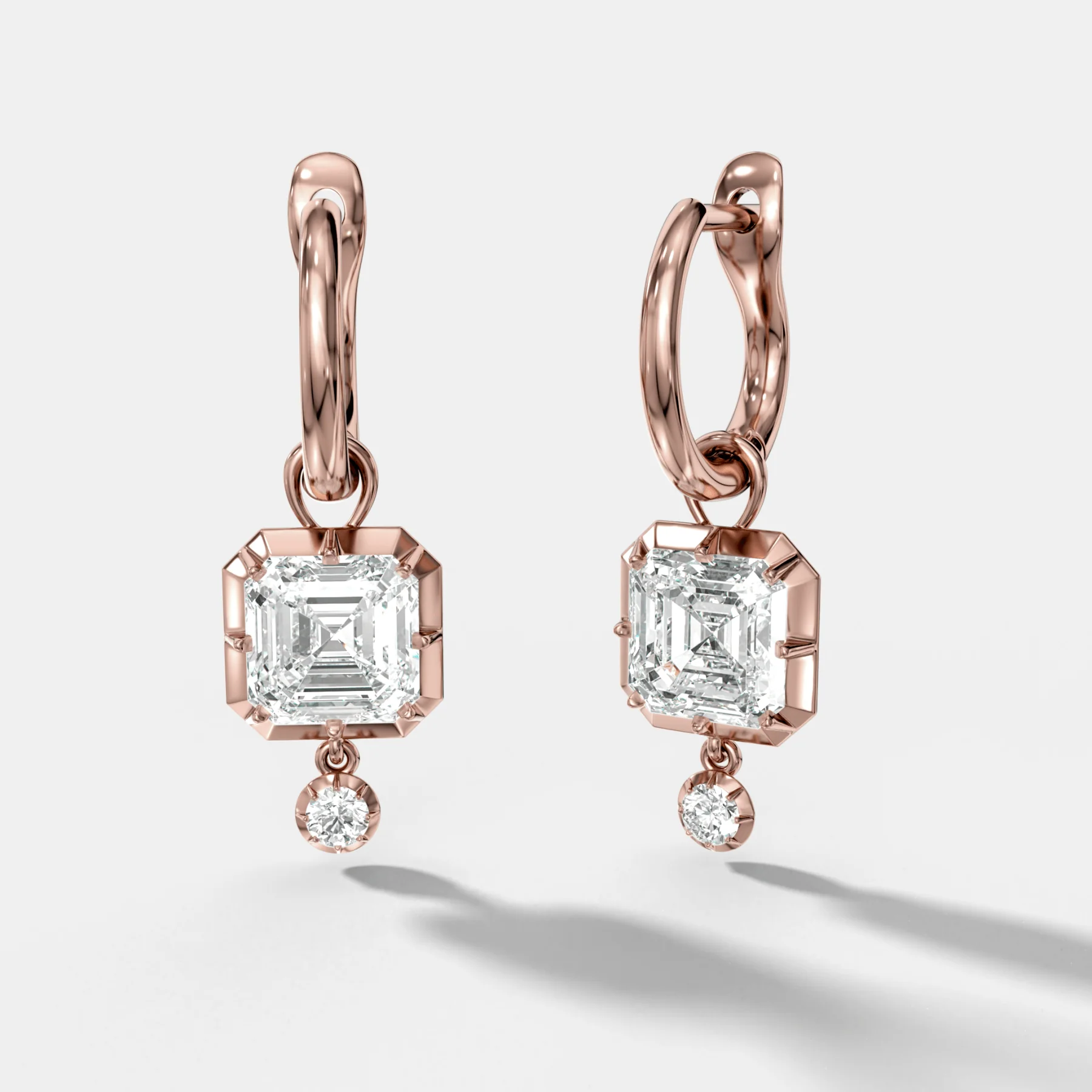 Tiered Button Back Drop Huggies with Asscher Cut Diamonds - Image 3