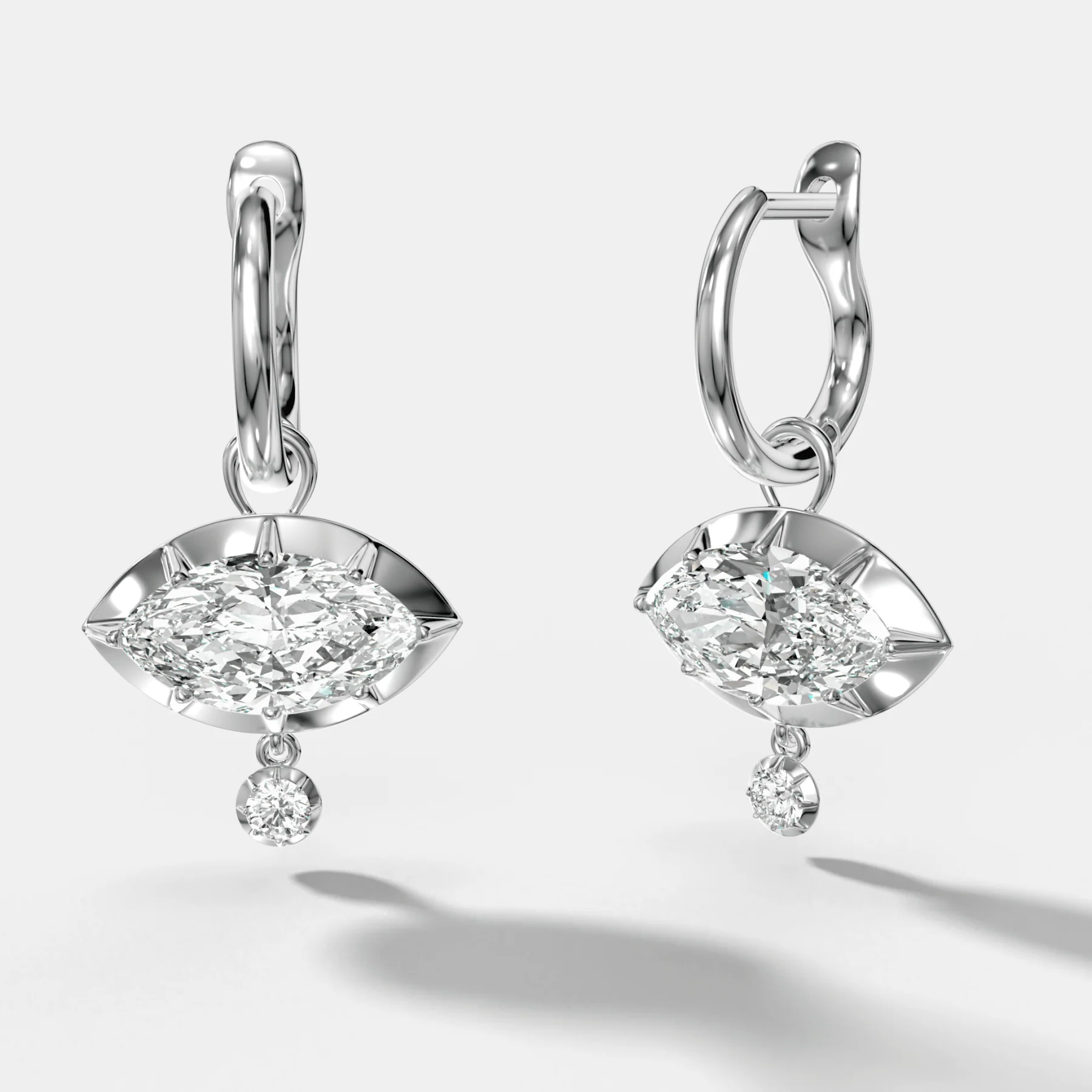 Tiered Button Back Drop Huggies with Marquise Cut Diamonds - Image 2