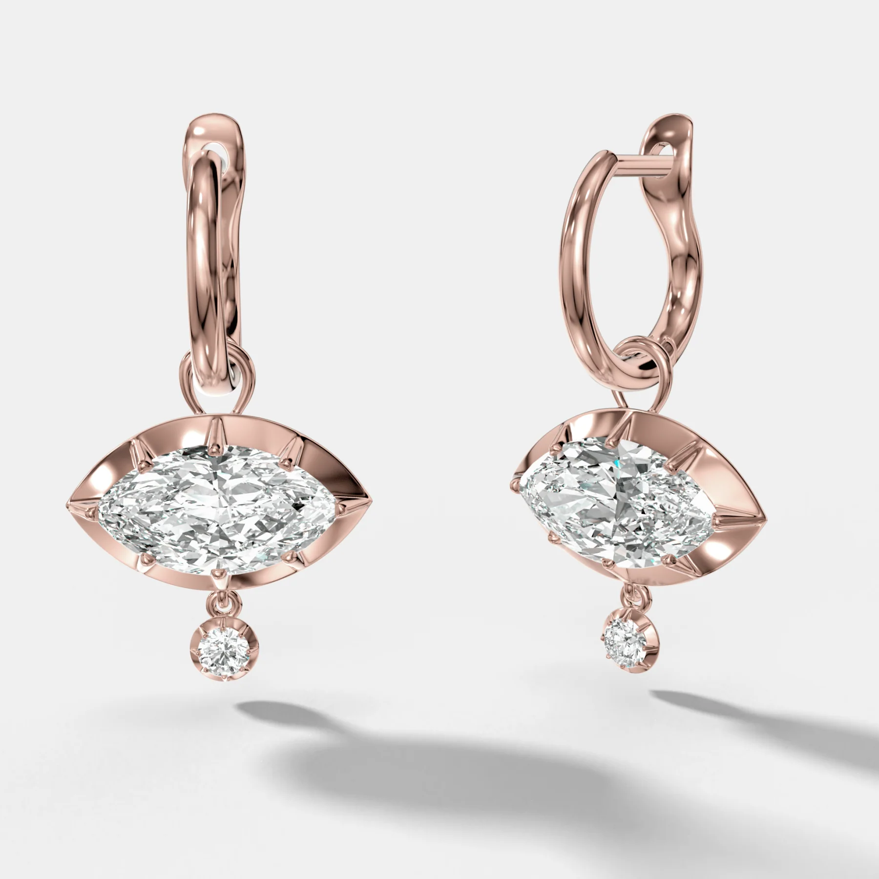 Tiered Button Back Drop Huggies with Marquise Cut Diamonds - Image 3