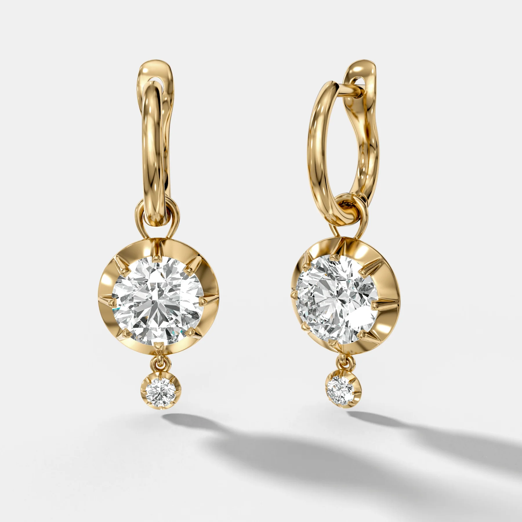 Tiered Button Back Drop Huggies with Round Cut Diamonds