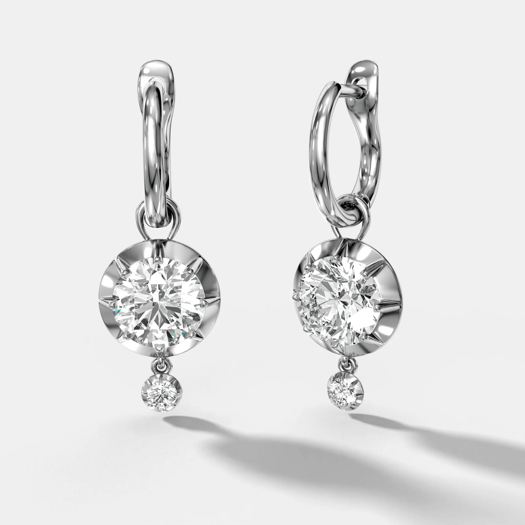 Tiered Button Back Drop Huggies with Round Cut Diamonds - Image 2