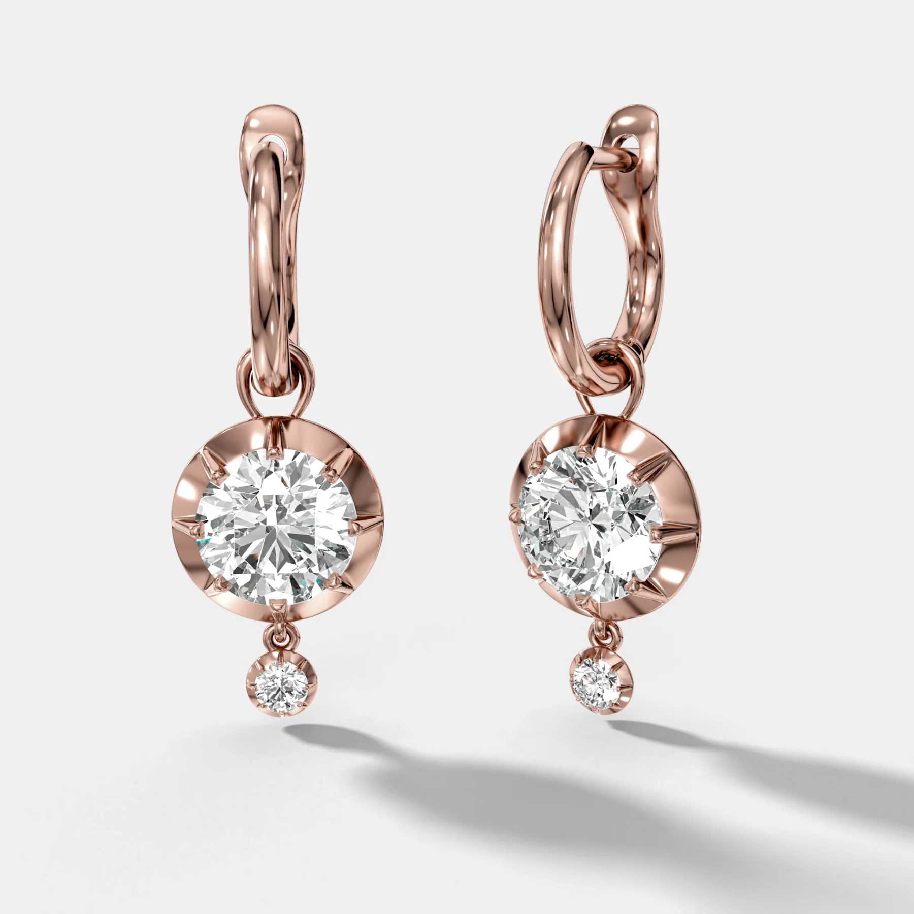 Tiered Button Back Drop Huggies with Round Cut Diamonds - Image 3