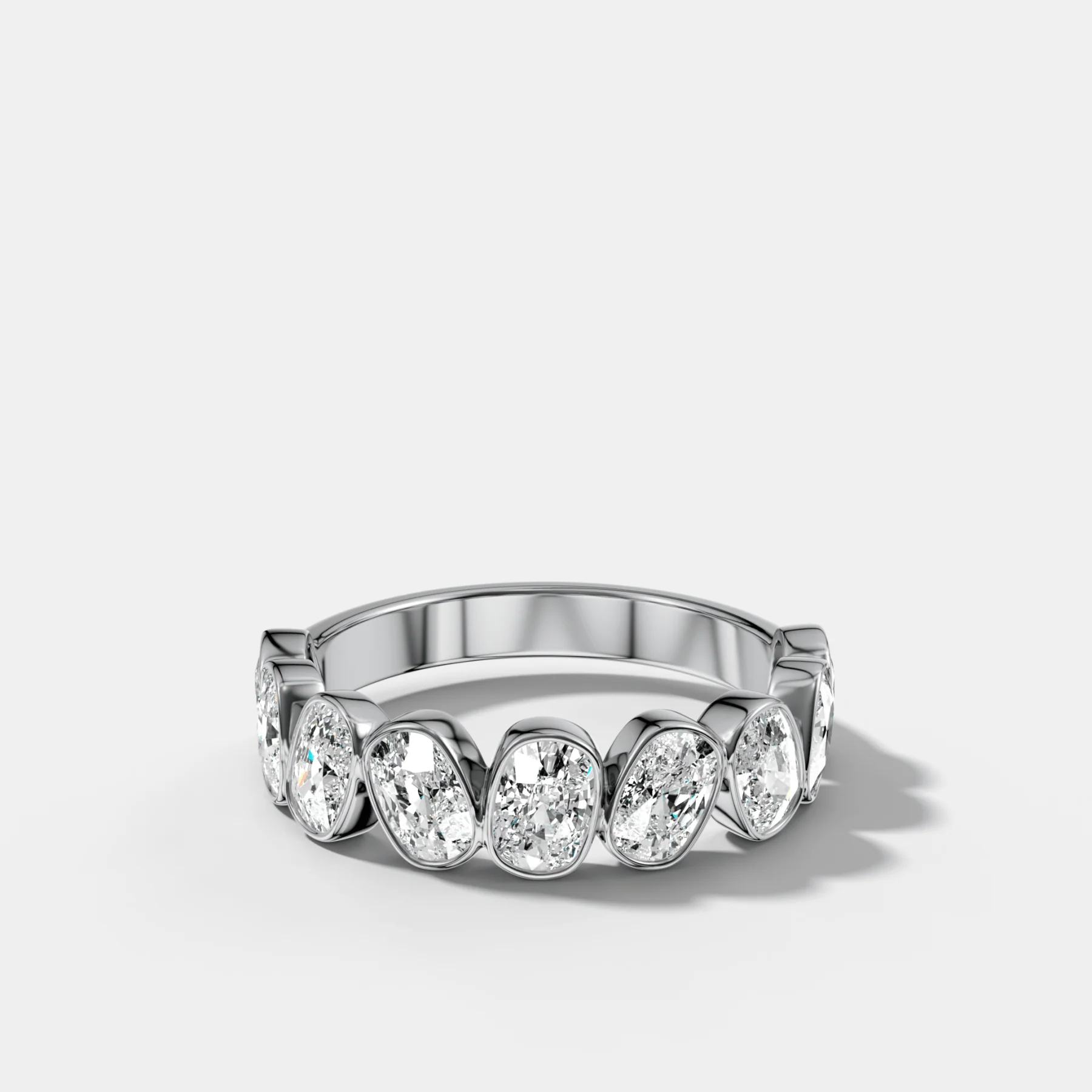 Tilted Bezel Set Wedding Band with Cushion Cuts - Image 3