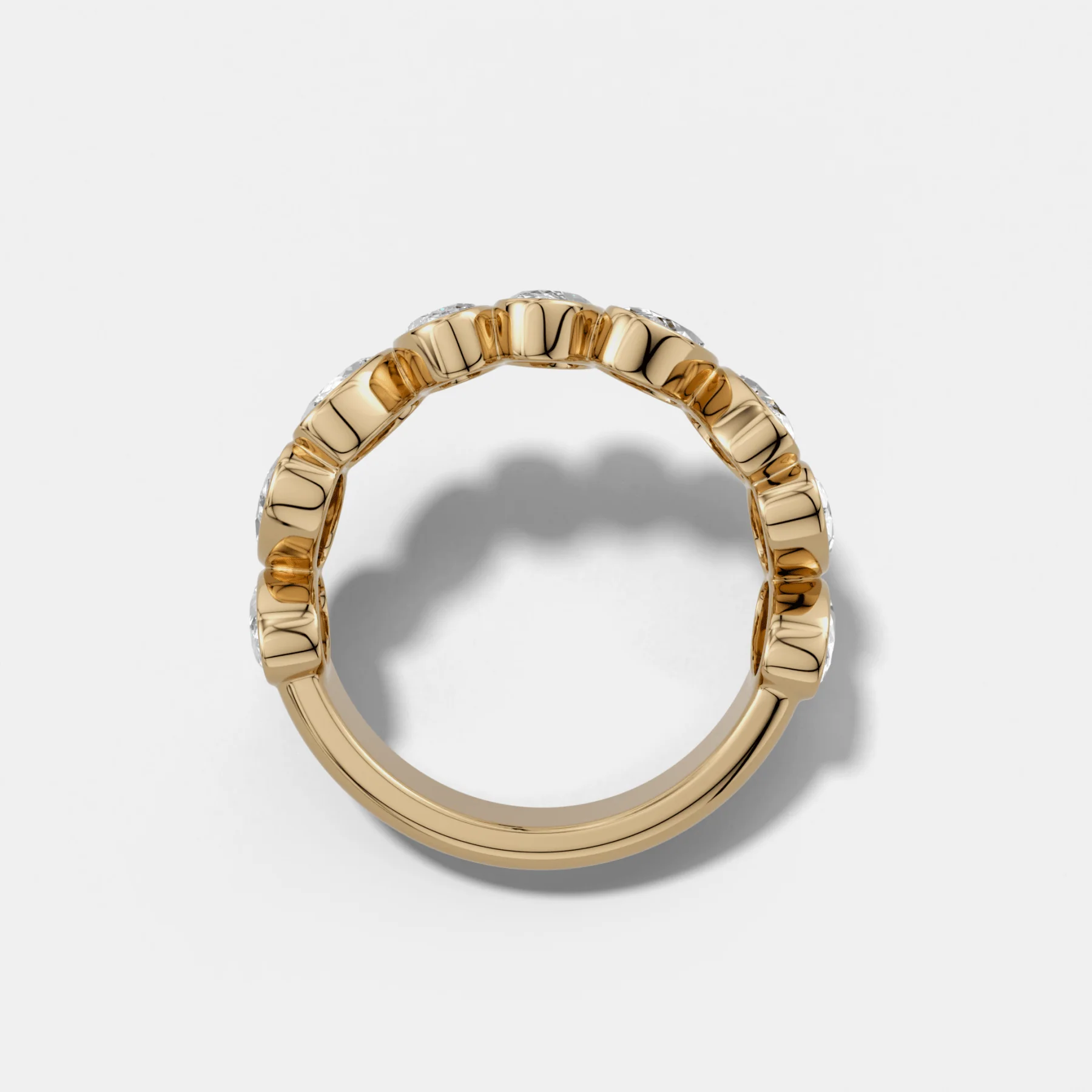 Tilted Bezel Set Wedding Band with Oval Cuts - Image 2