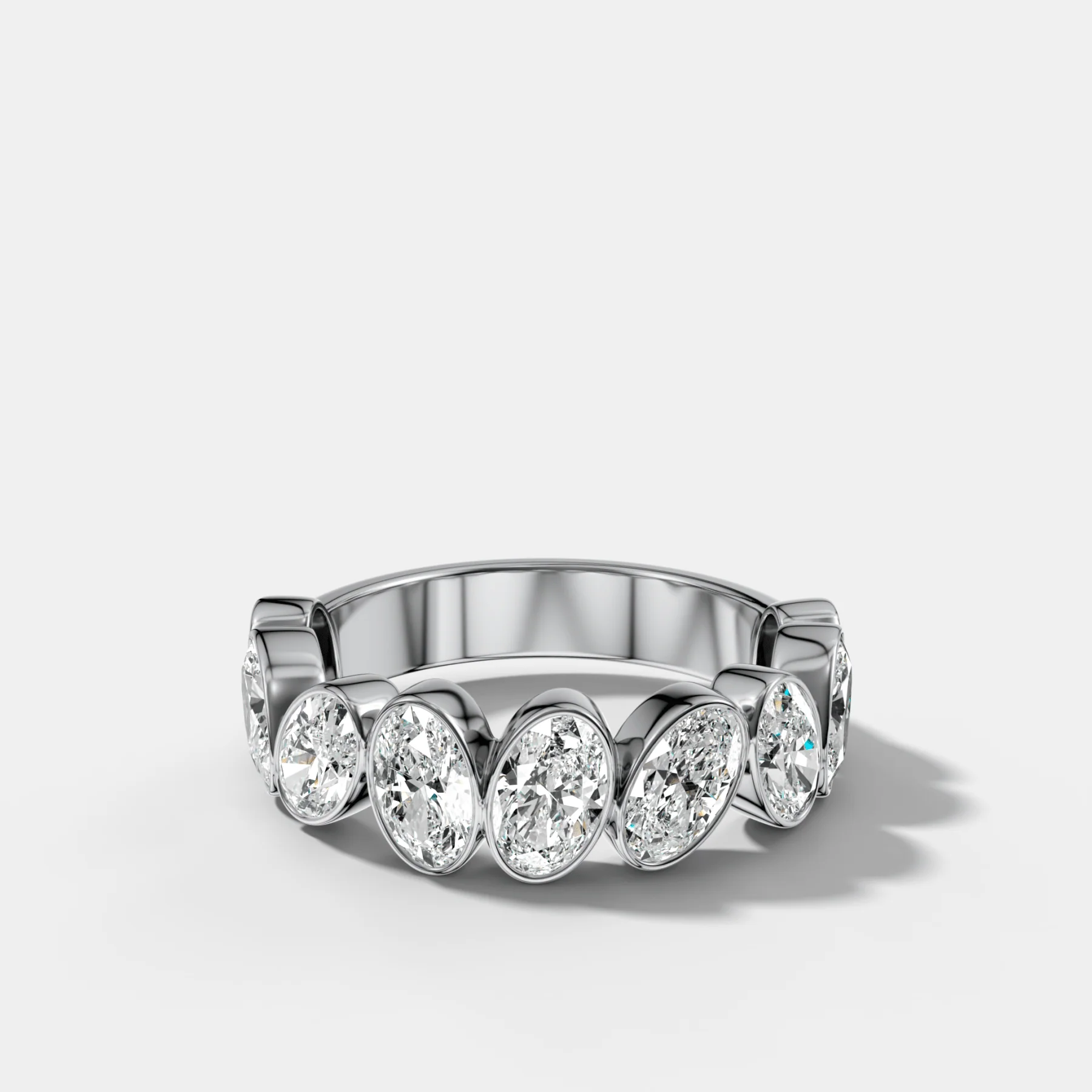 Tilted Bezel Set Wedding Band with Oval Cuts - Image 4