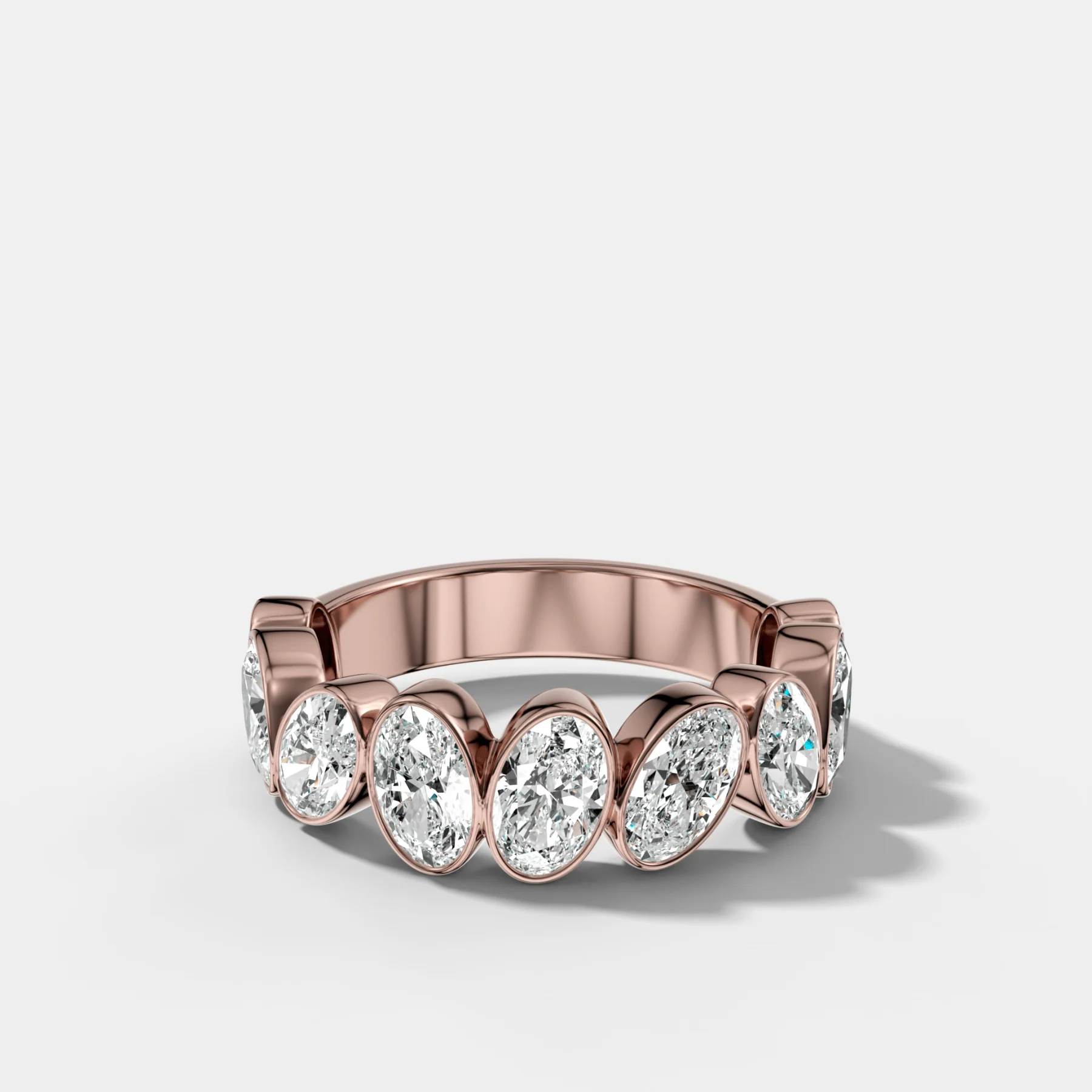 Tilted Bezel Set Wedding Band with Oval Cuts - Image 5