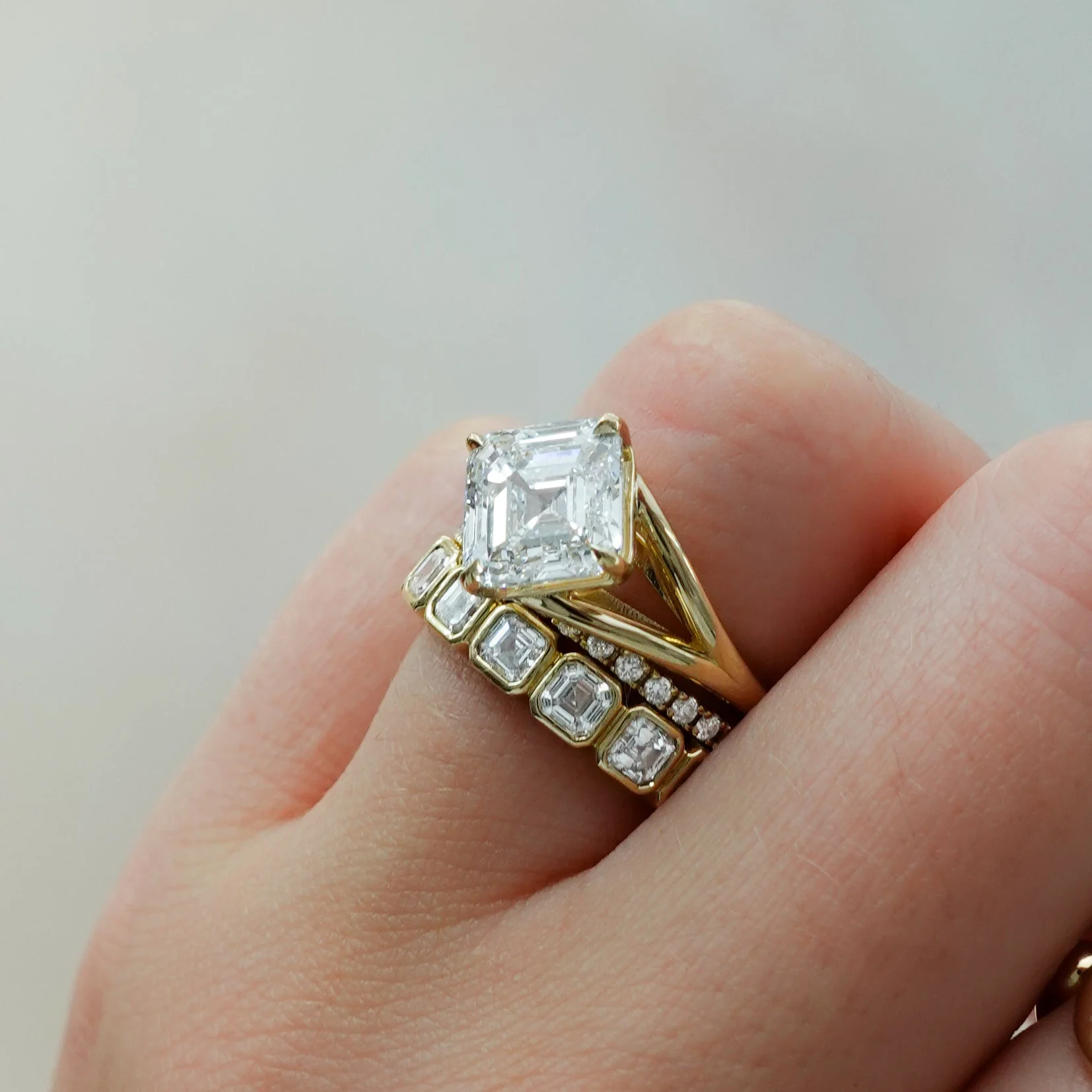 Split Shank Solitaire Engagement Ring with Tilted Asscher Cut Diamond - Image 2