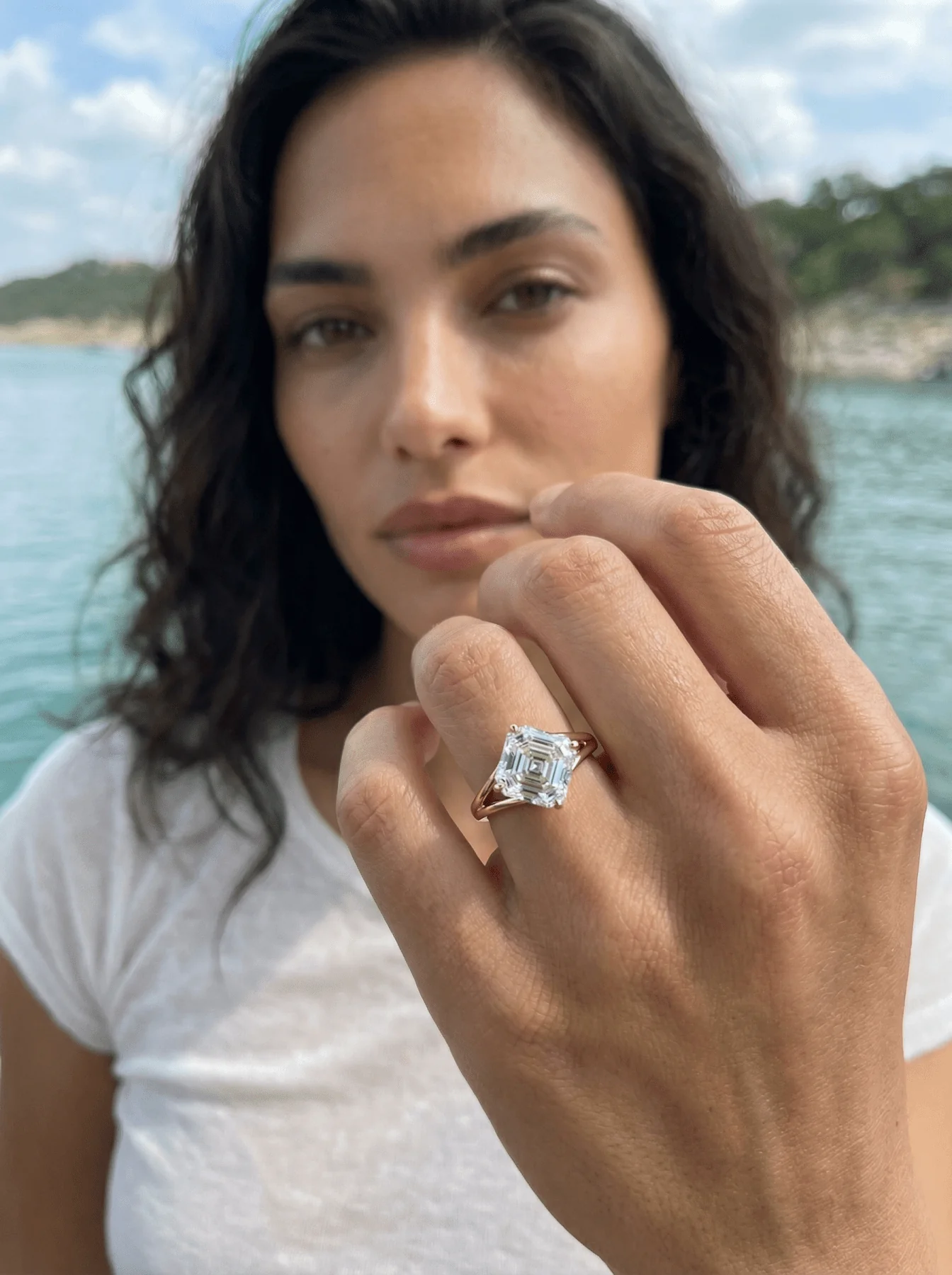 Split Shank Solitaire Engagement Ring with Tilted Asscher Cut Diamond - Image 4