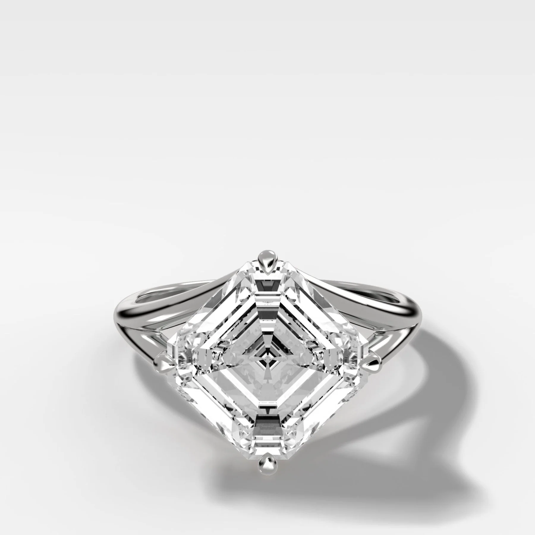 Split Shank Solitaire Engagement Ring with Tilted Asscher Cut Diamond - Image 5