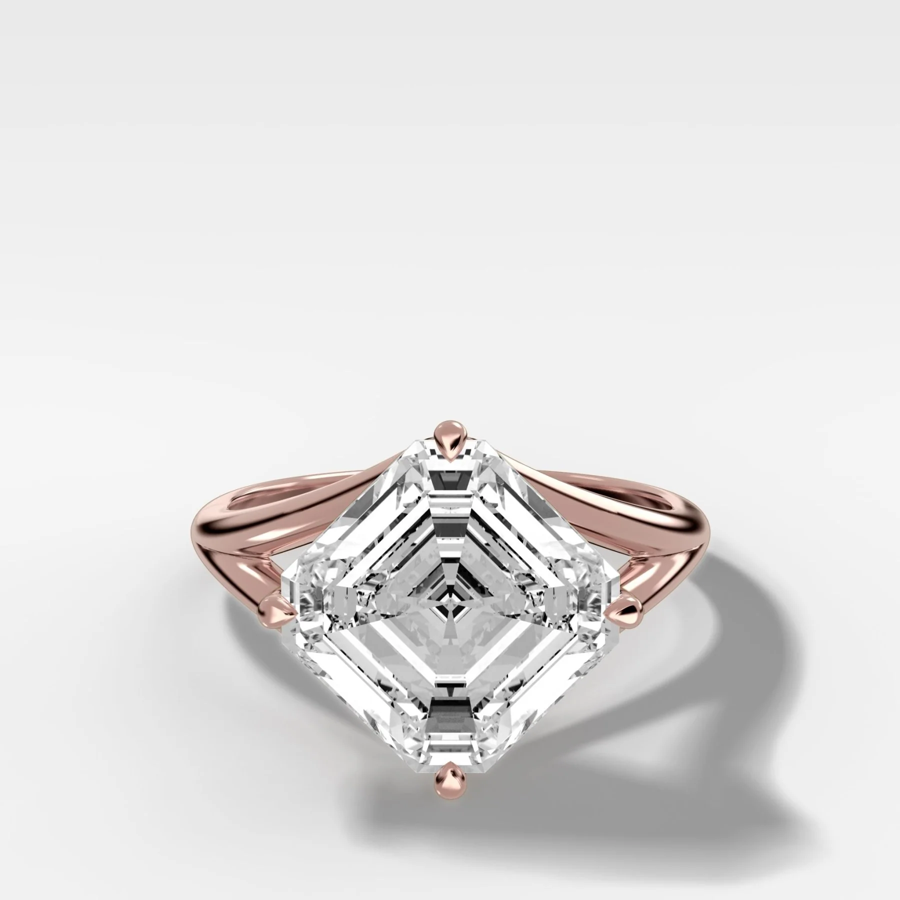 Split Shank Solitaire Engagement Ring with Tilted Asscher Cut Diamond - Image 6