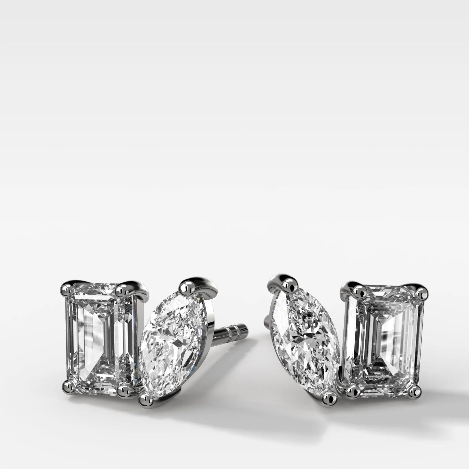 Toi et Moi Diamond Studs with Emerald and Marquise Cuts - Image 2