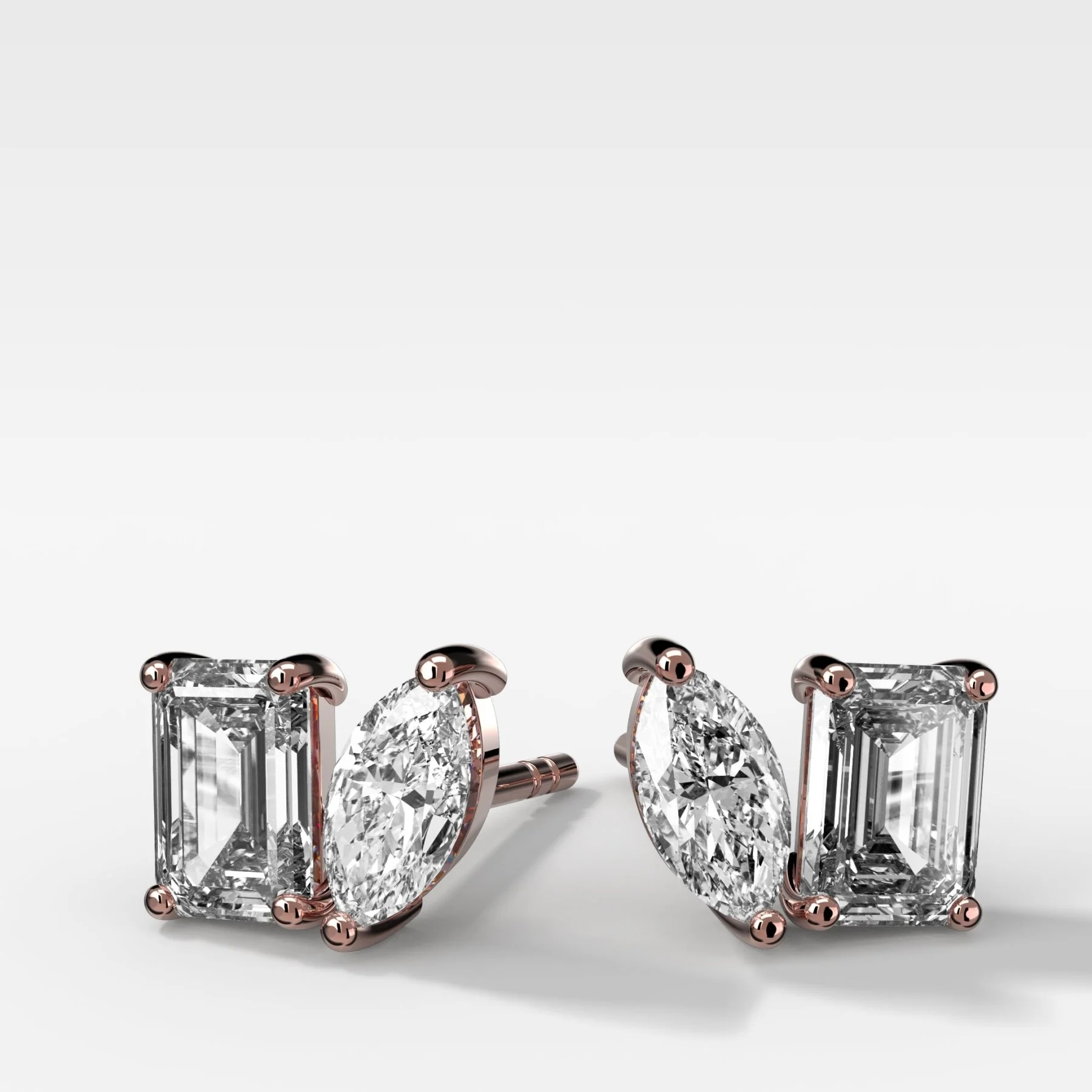 Toi et Moi Diamond Studs with Emerald and Marquise Cuts - Image 3