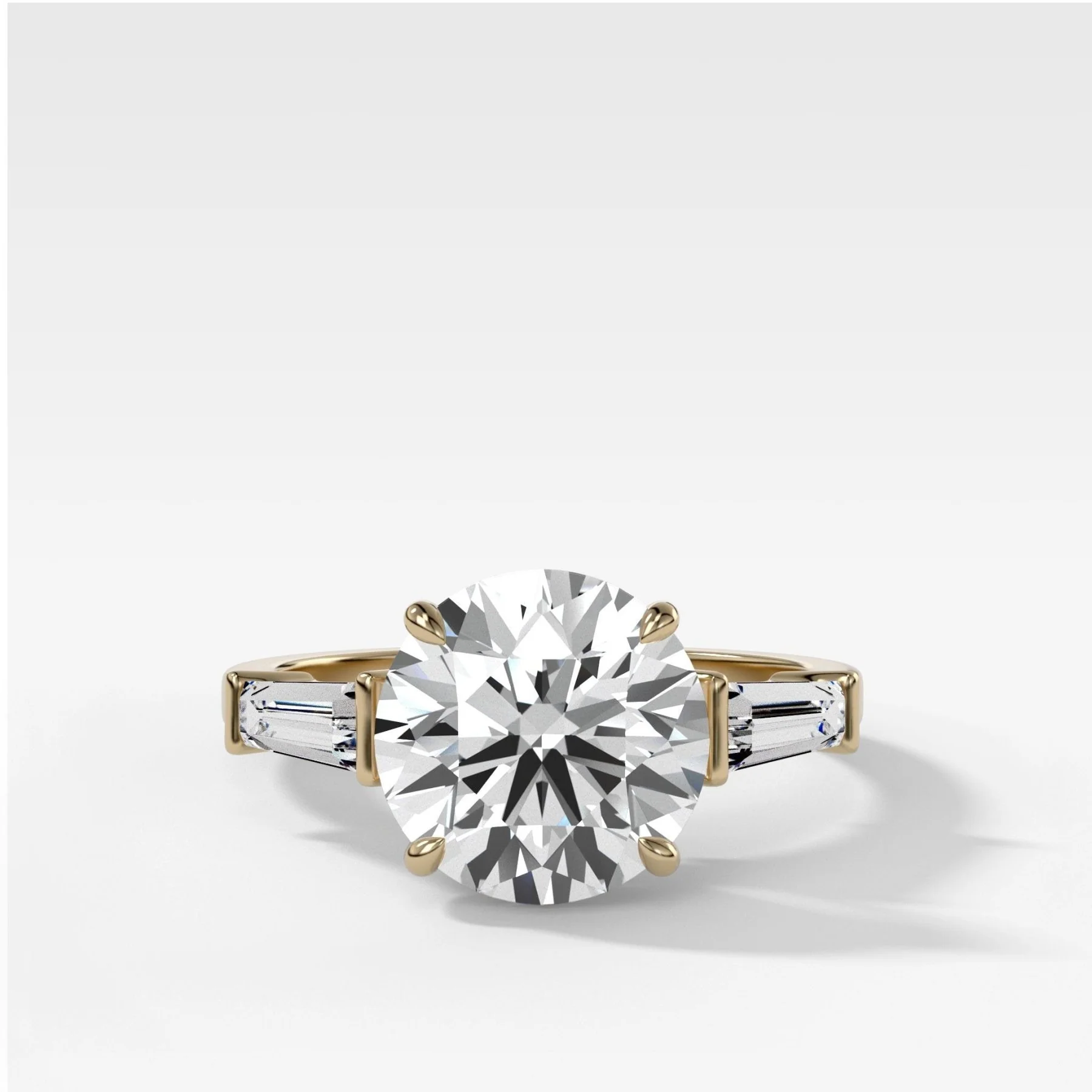 Translunar Tapered Baguette Engagement Ring With Round Cut Diamond
