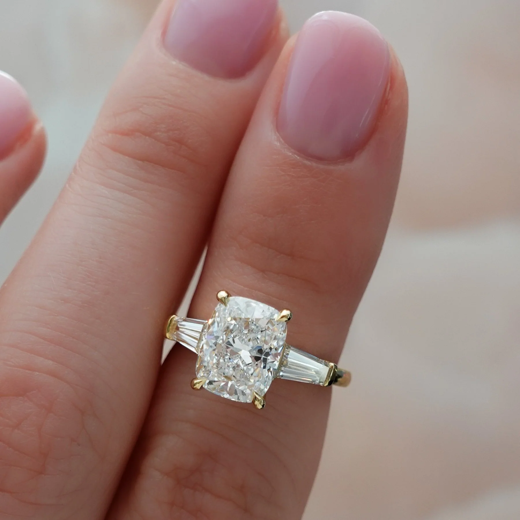 Translunar Tapered Baguette Engagement Ring With 2.02ct D/IF Elongated Cushion Cut Diamond - Image 2