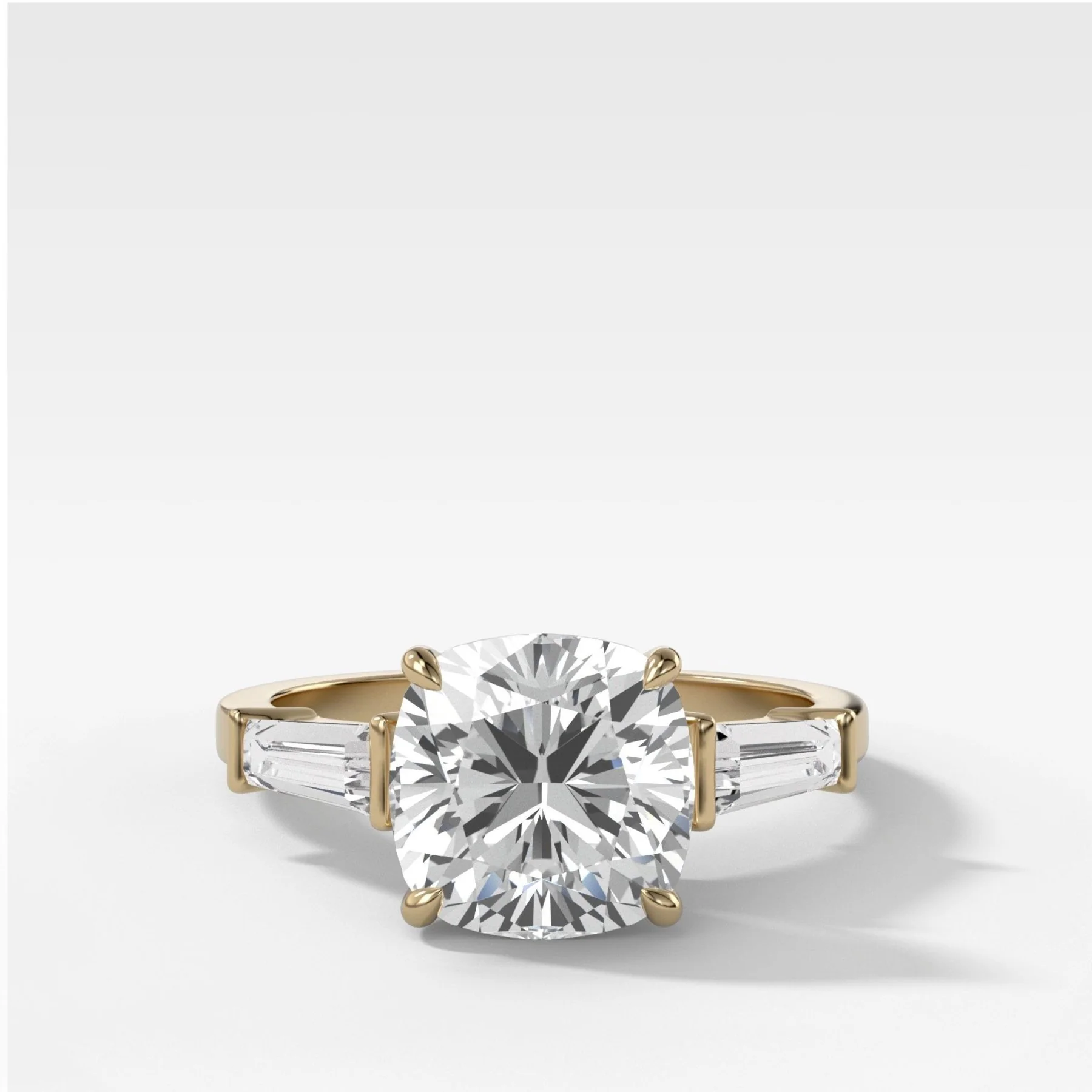 Translunar Tapered Baguette Engagement Ring With Cushion Cut Diamond