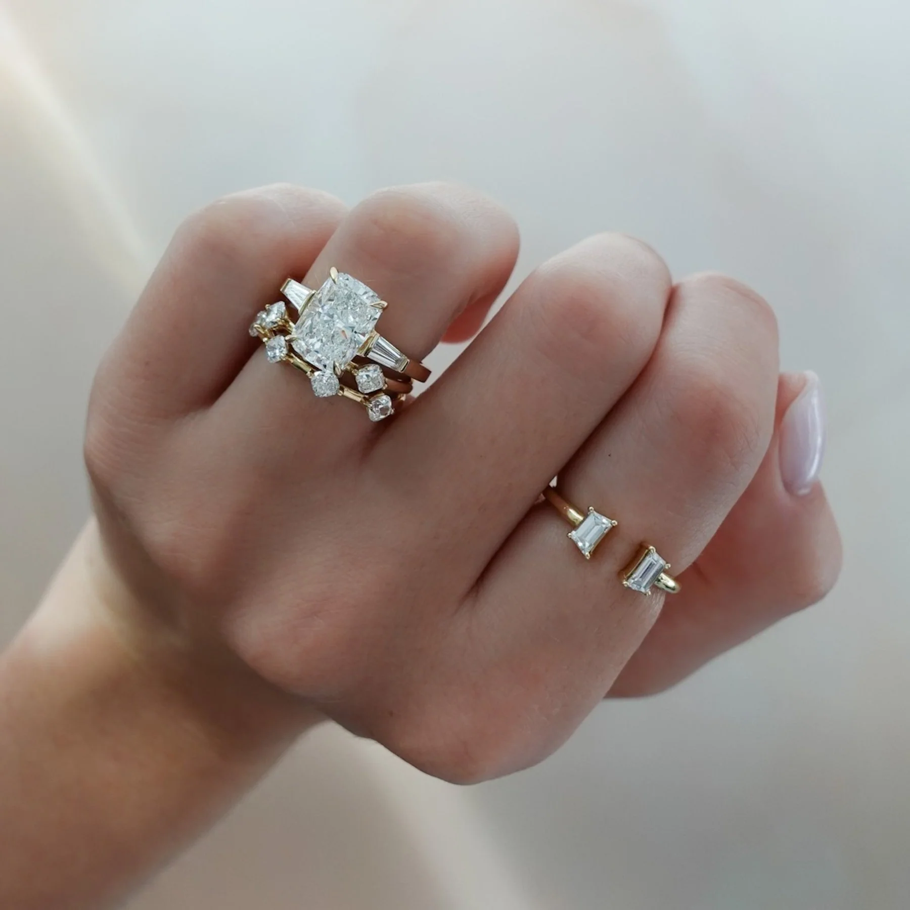 Translunar Tapered Baguette Engagement Ring With Elongated Cushion Cut Diamond - Image 6