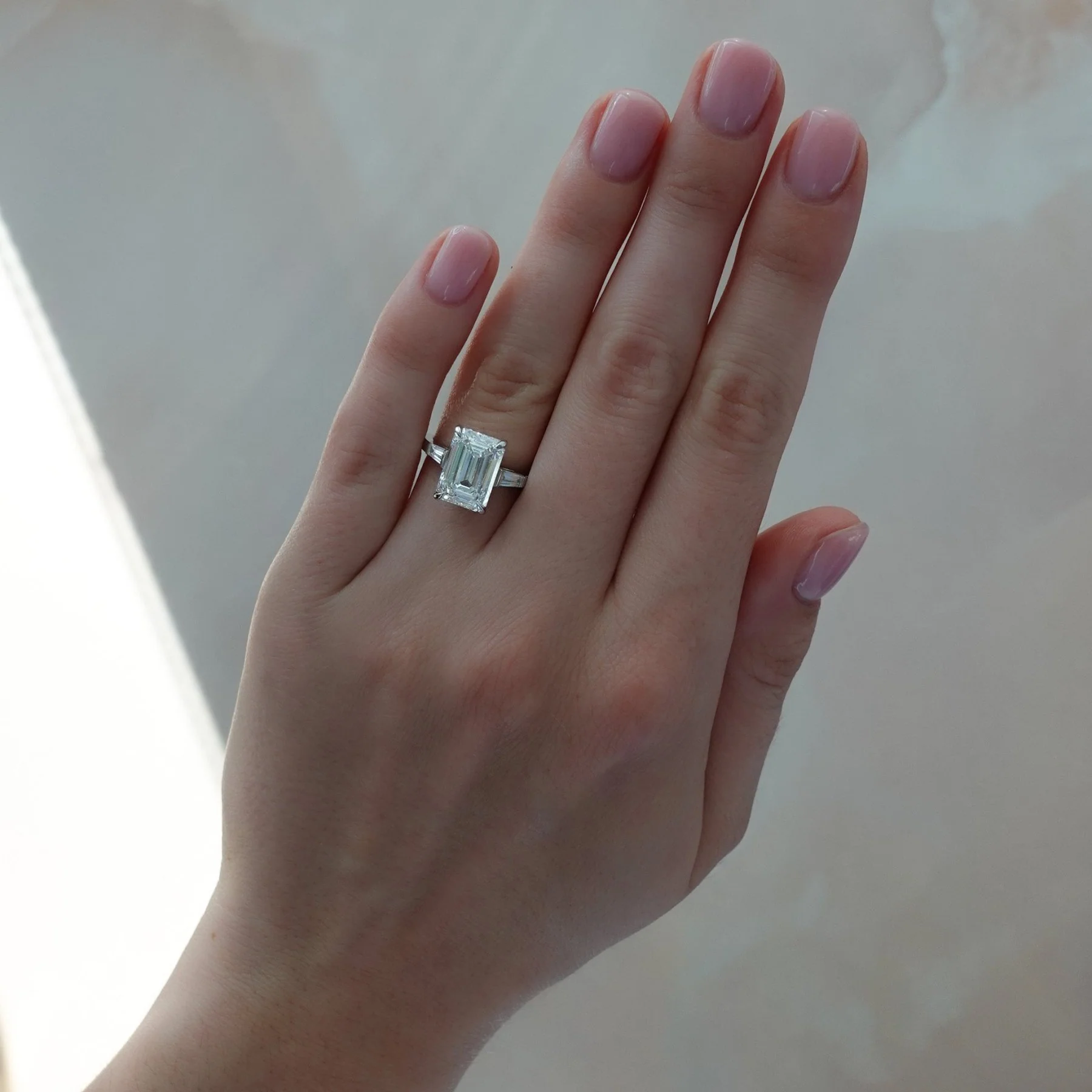 Translunar Tapered Baguette Engagement Ring With North South Emerald Cut Diamond - Image 5