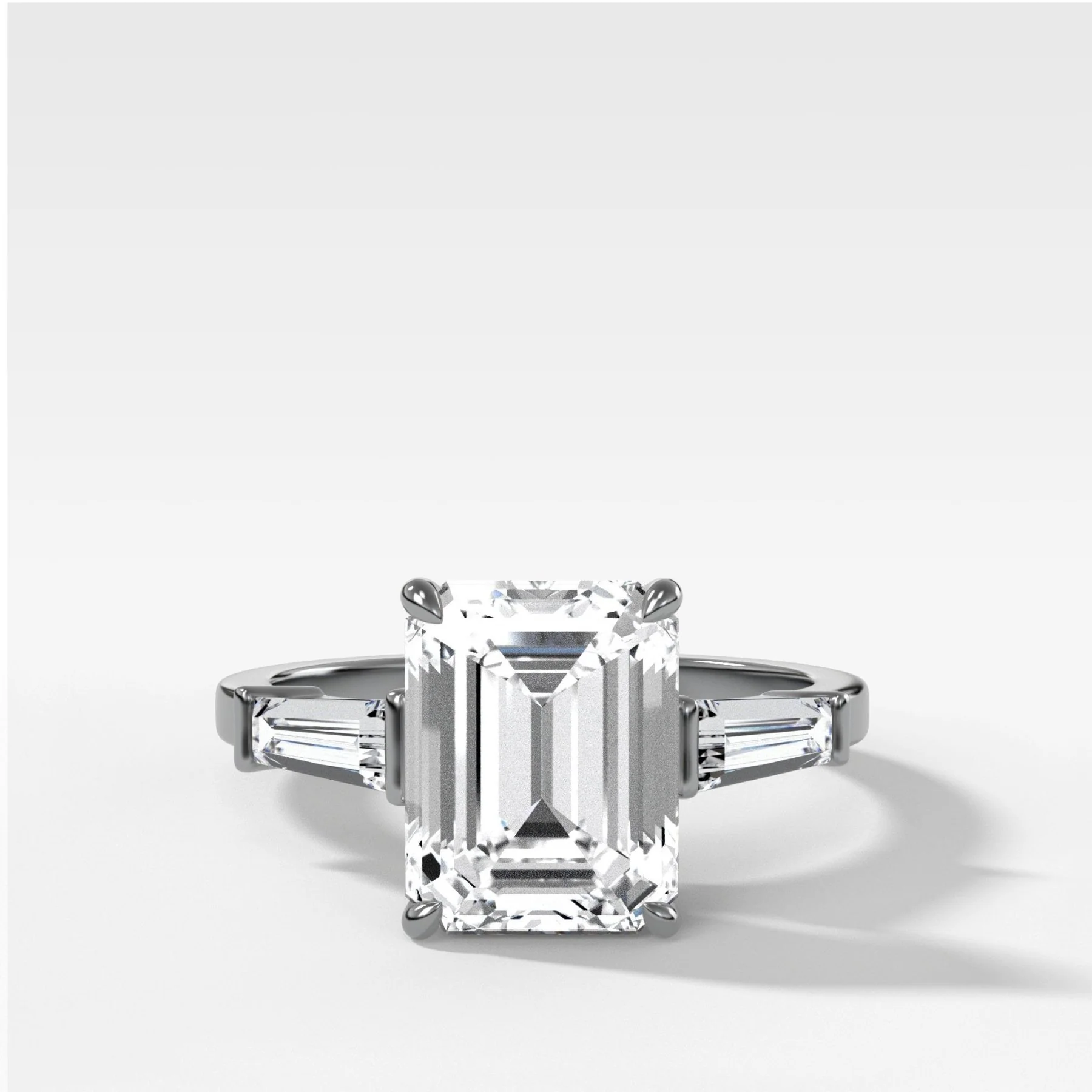 Translunar Tapered Baguette Engagement Ring With North South Emerald Cut Diamond - Image 6