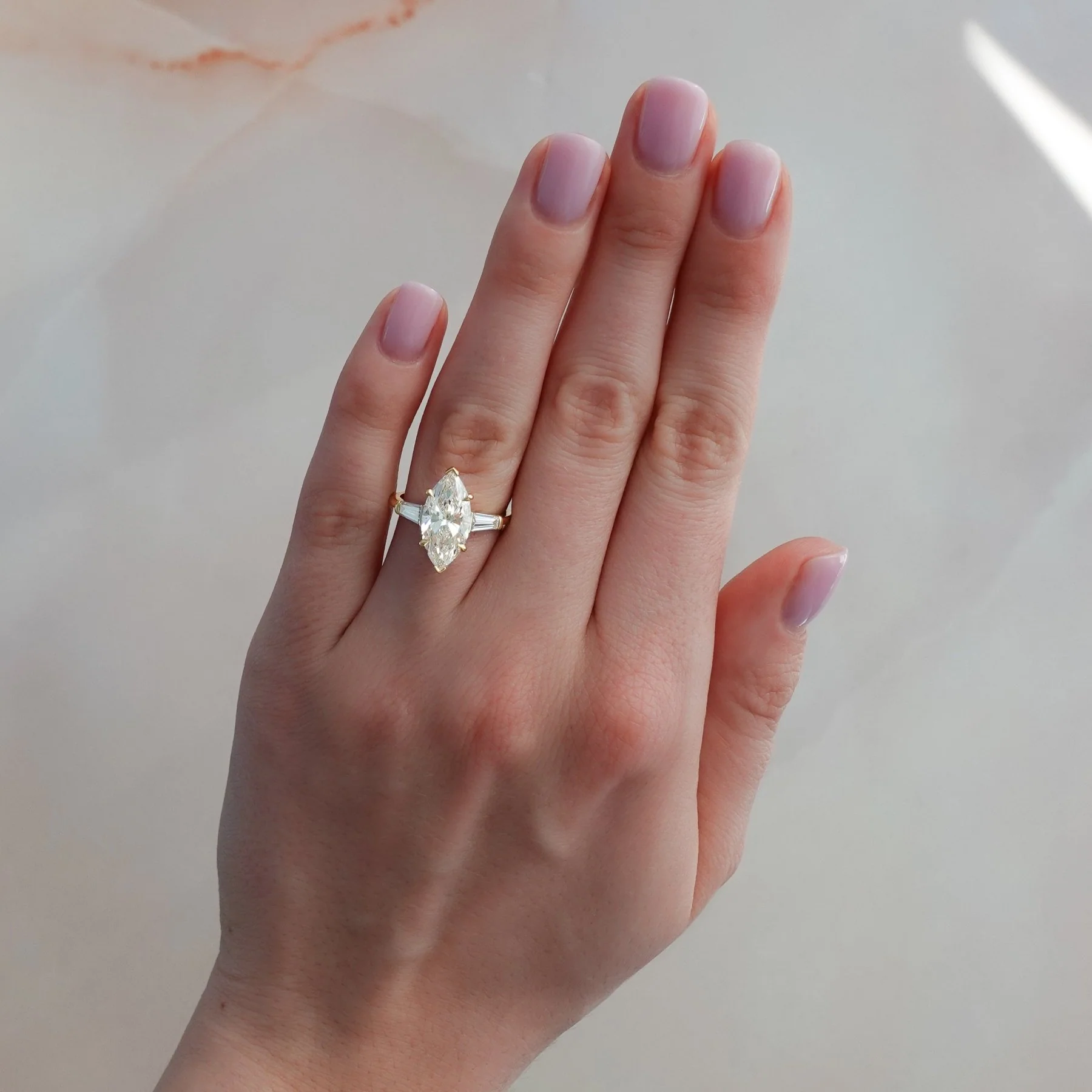 Translunar Tapered Baguette Engagement Ring With Marquise Cut Diamond - Image 3