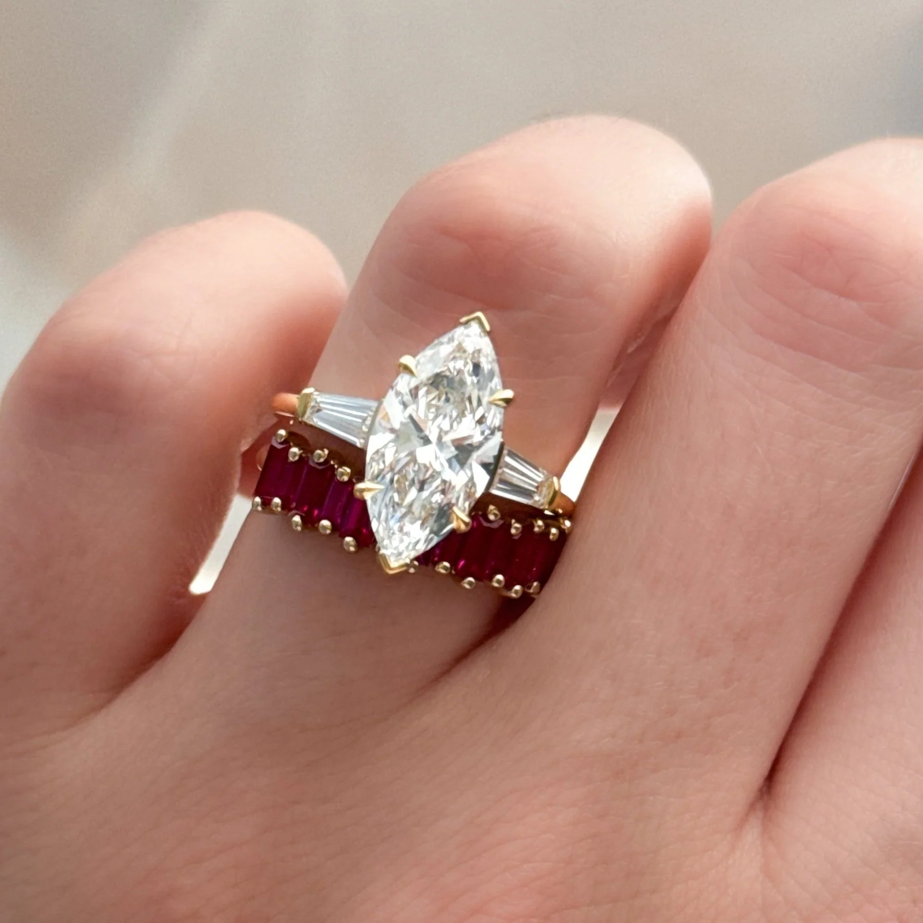Translunar Tapered Baguette Engagement Ring With Marquise Cut Diamond - Image 7