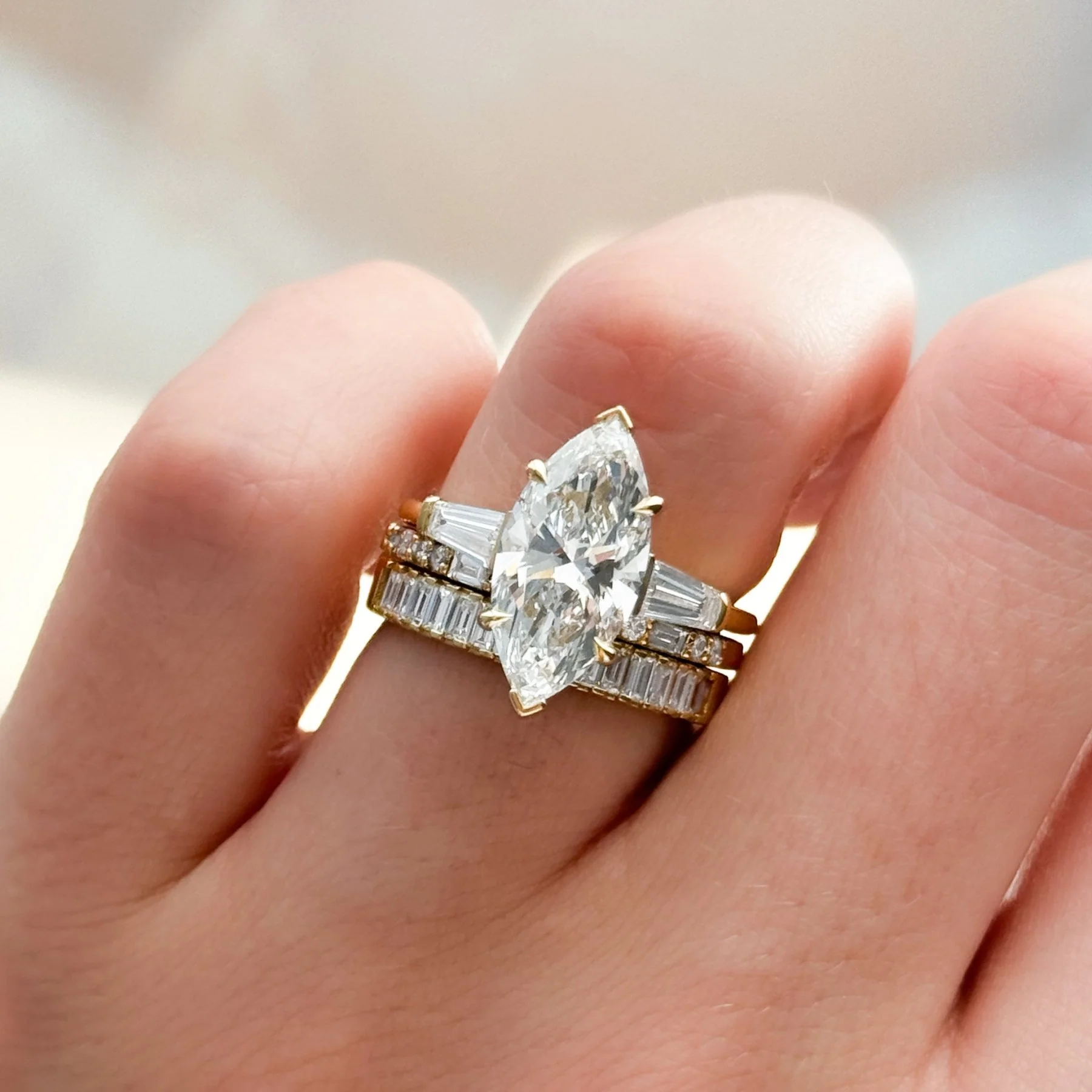Translunar Tapered Baguette Engagement Ring With Marquise Cut Diamond - Image 8