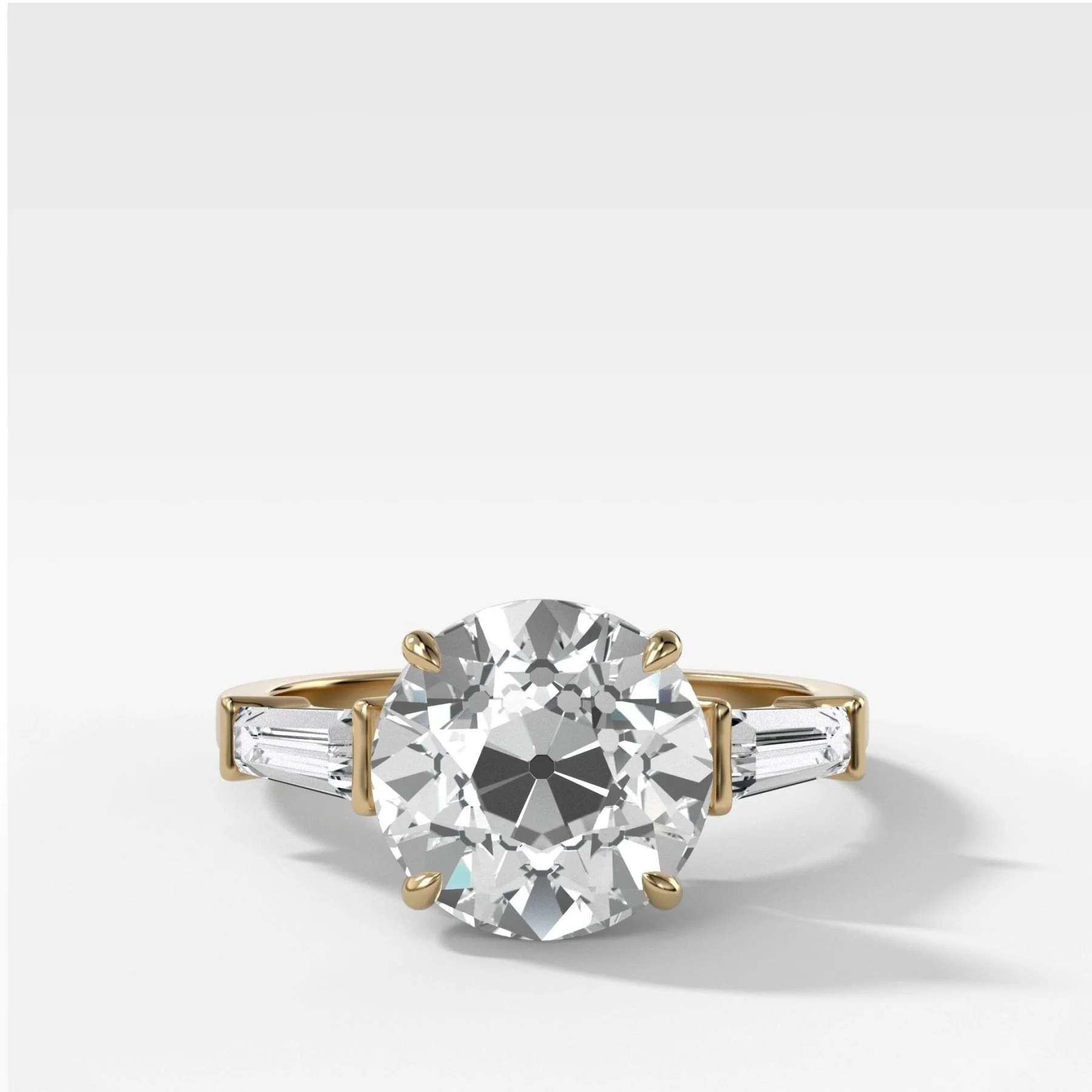 Translunar Tapered Baguette Engagement Ring With Old Euro Cut Diamond