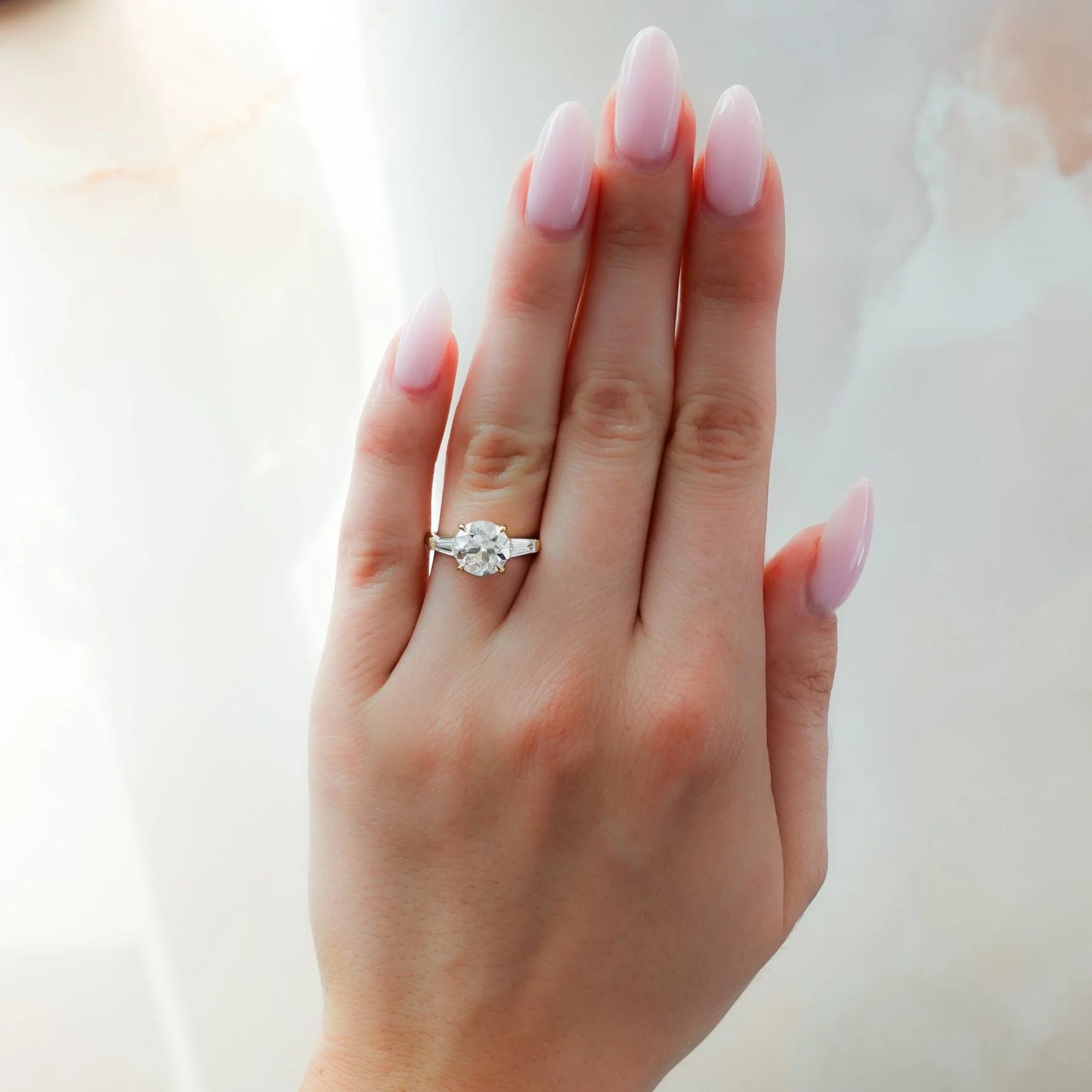 Translunar Tapered Baguette Engagement Ring With Old Euro Cut Diamond - Image 3