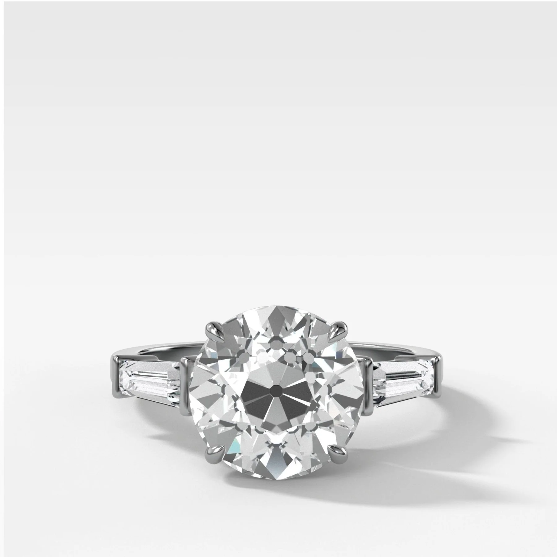 Translunar Tapered Baguette Engagement Ring With Old Euro Cut Diamond - Image 4