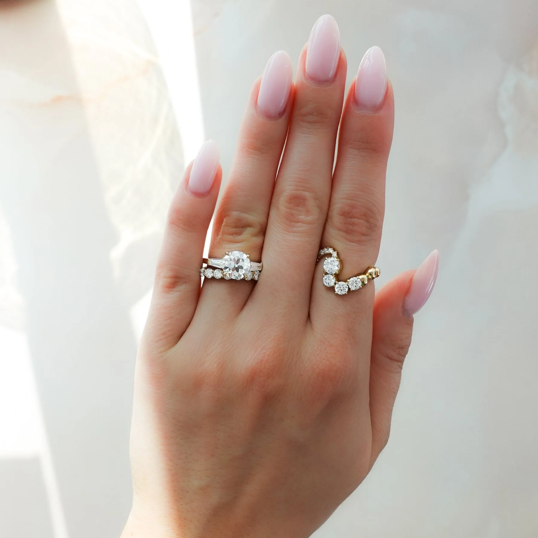 Translunar Tapered Baguette Engagement Ring With Old Euro Cut Diamond - Image 7
