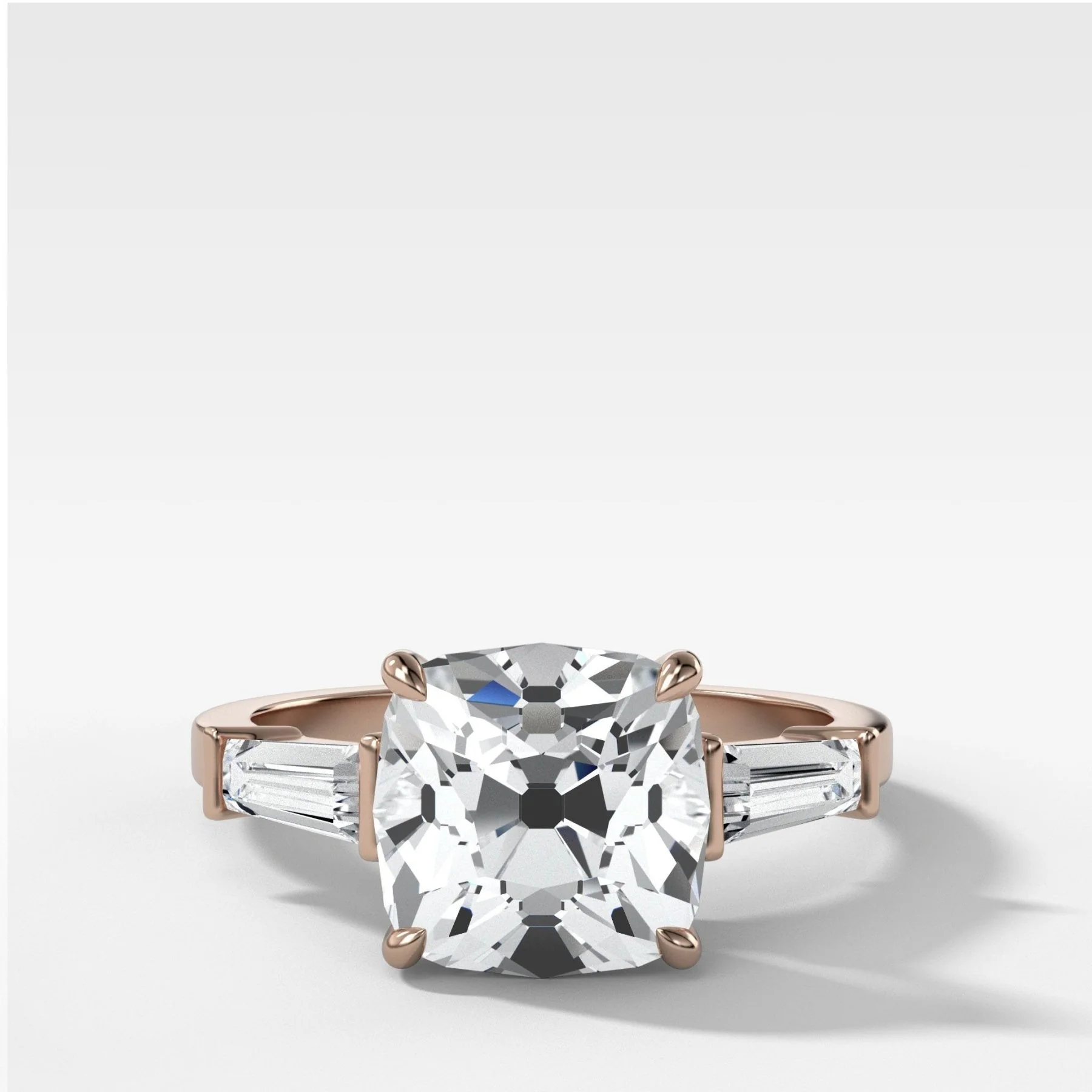 Translunar Tapered Baguette Engagement Ring With Old Mine Cut Diamond - Image 4
