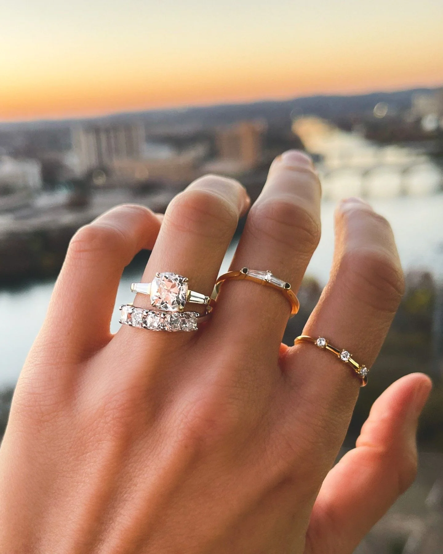 Translunar Tapered Baguette Engagement Ring With Old Mine Cut Diamond - Image 5