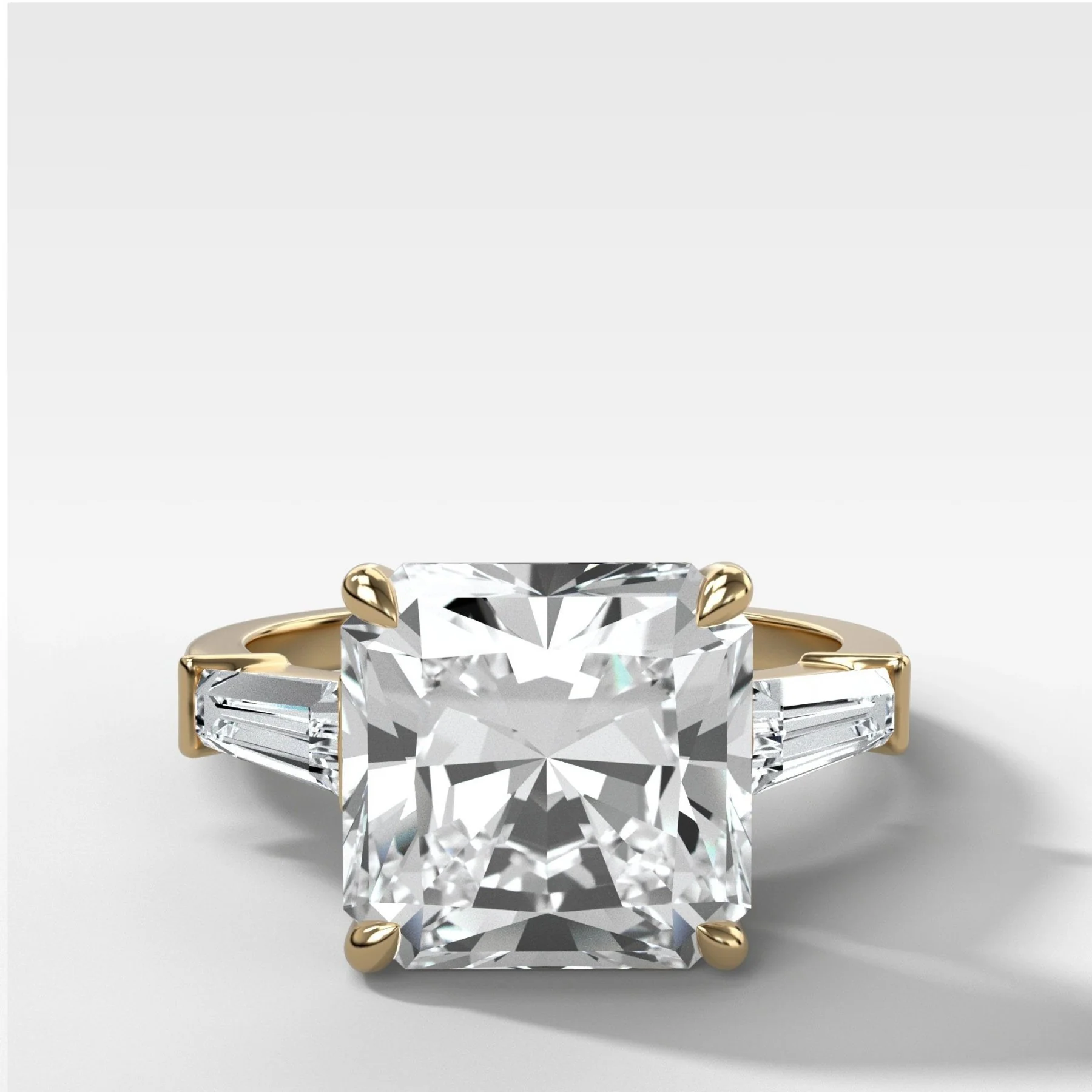 Translunar Tapered Baguette Engagement Ring With Radiant Square Cut Diamond
