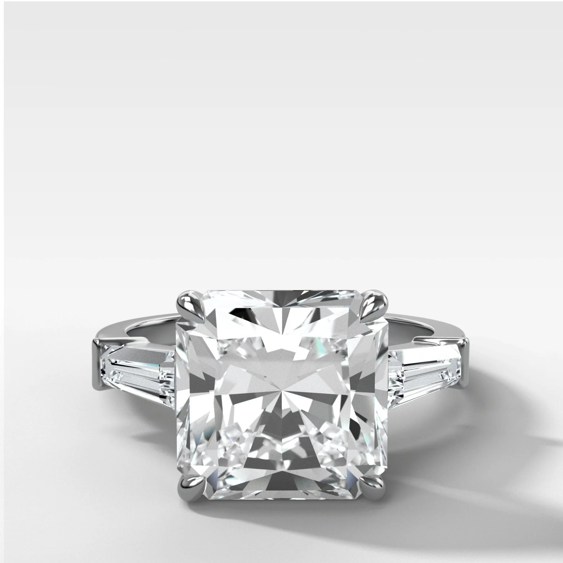 Translunar Tapered Baguette Engagement Ring With Radiant Square Cut Diamond - Image 3