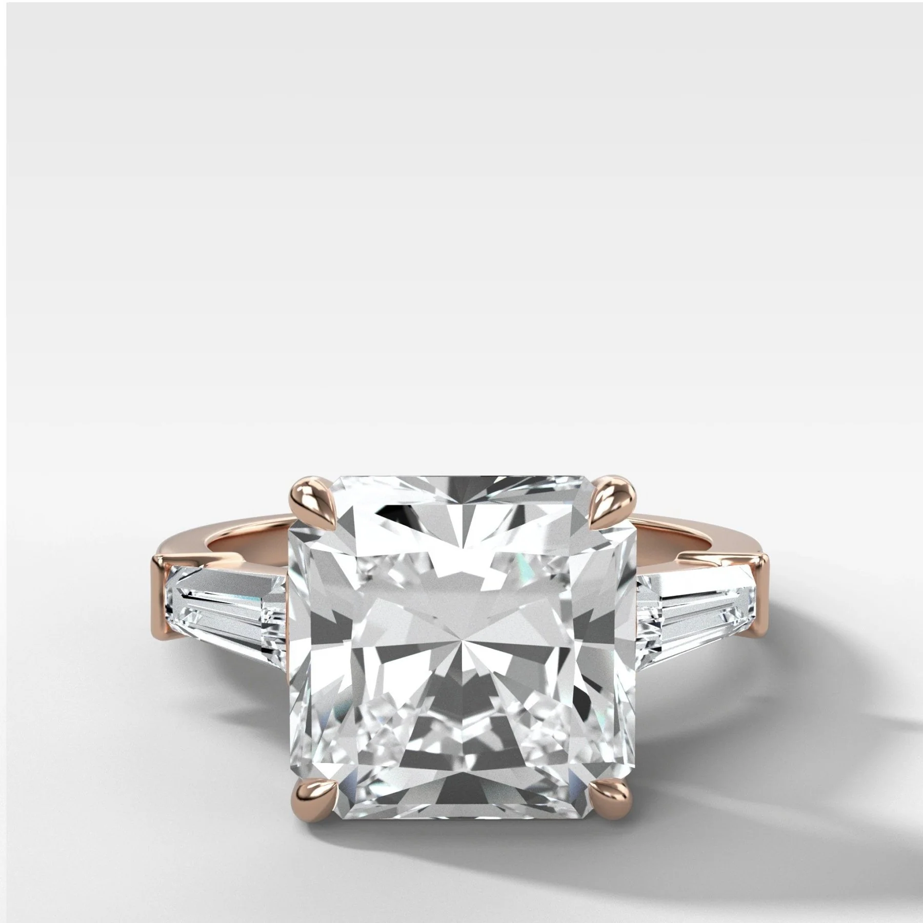 Translunar Tapered Baguette Engagement Ring With Radiant Square Cut Diamond - Image 4