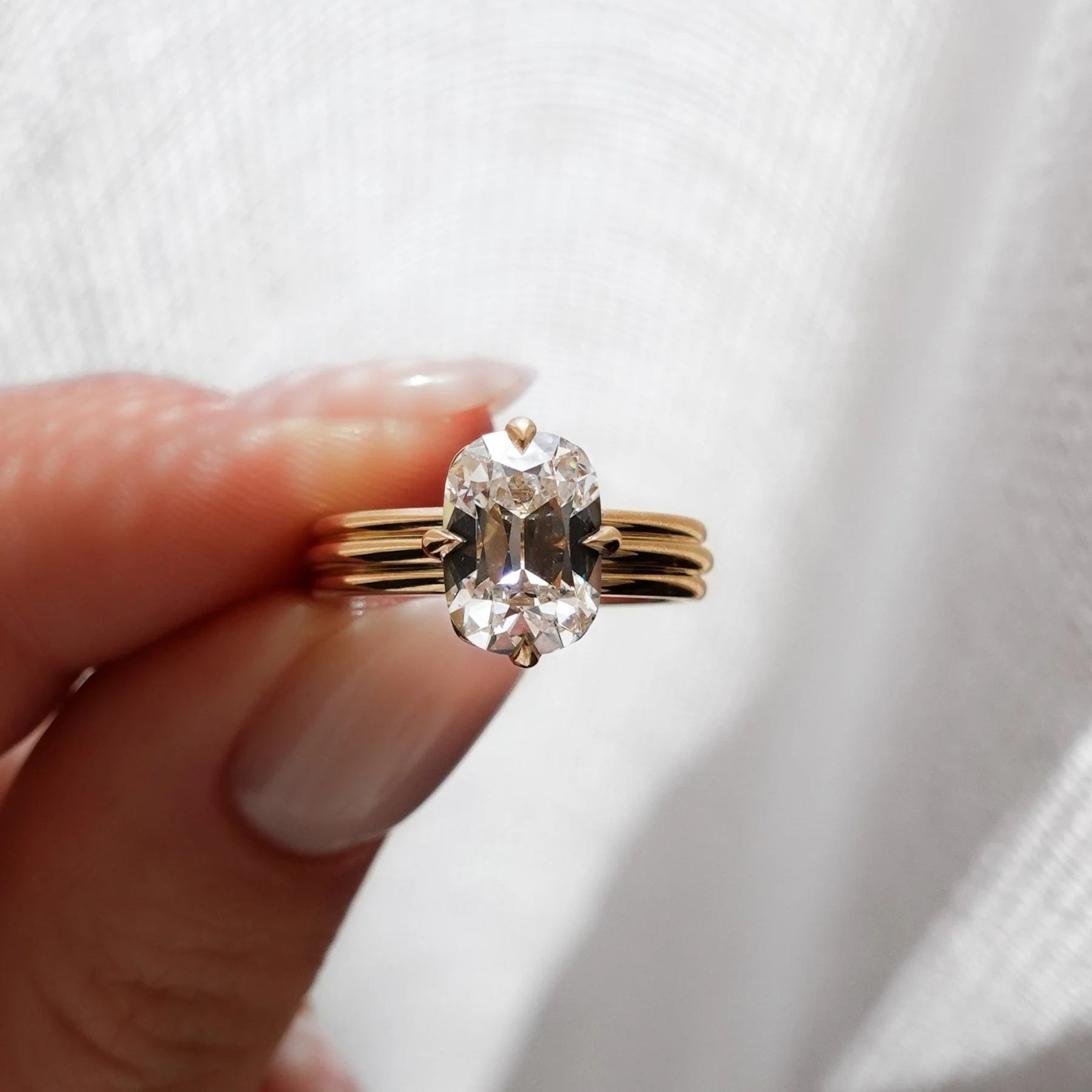 Triple Row Compass Engagement Ring with Old Mine Cut Diamond - Image 3