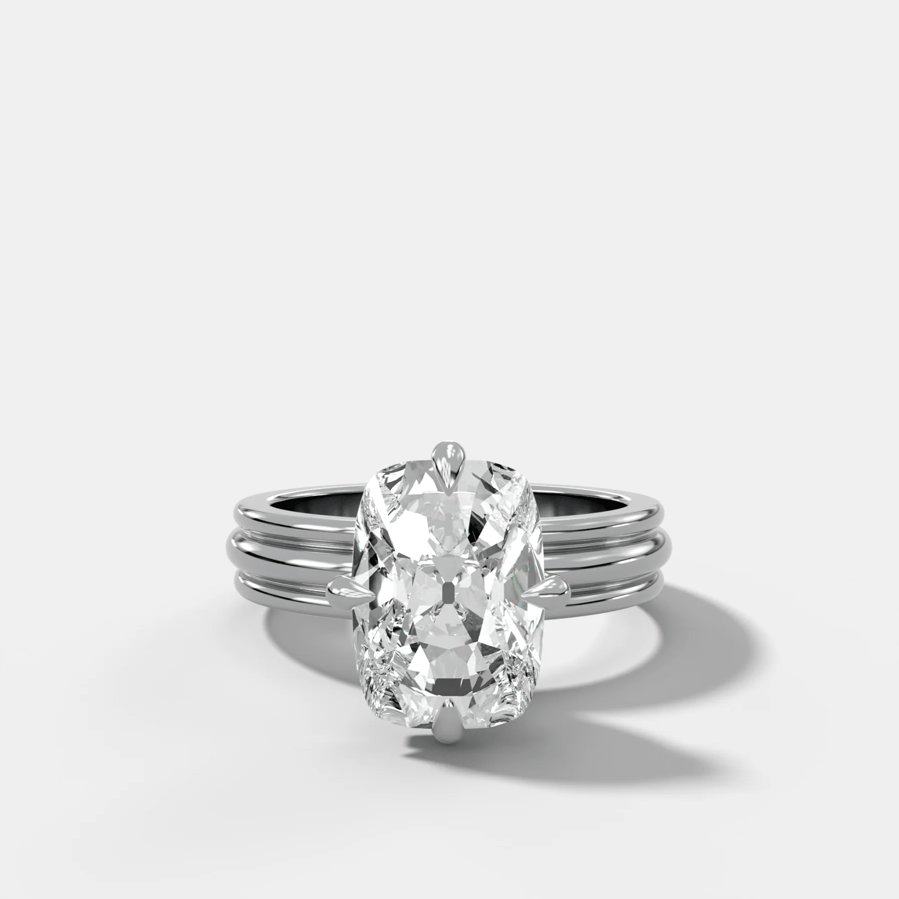 Triple Row Compass Engagement Ring with Old Mine Cut Diamond - Image 4