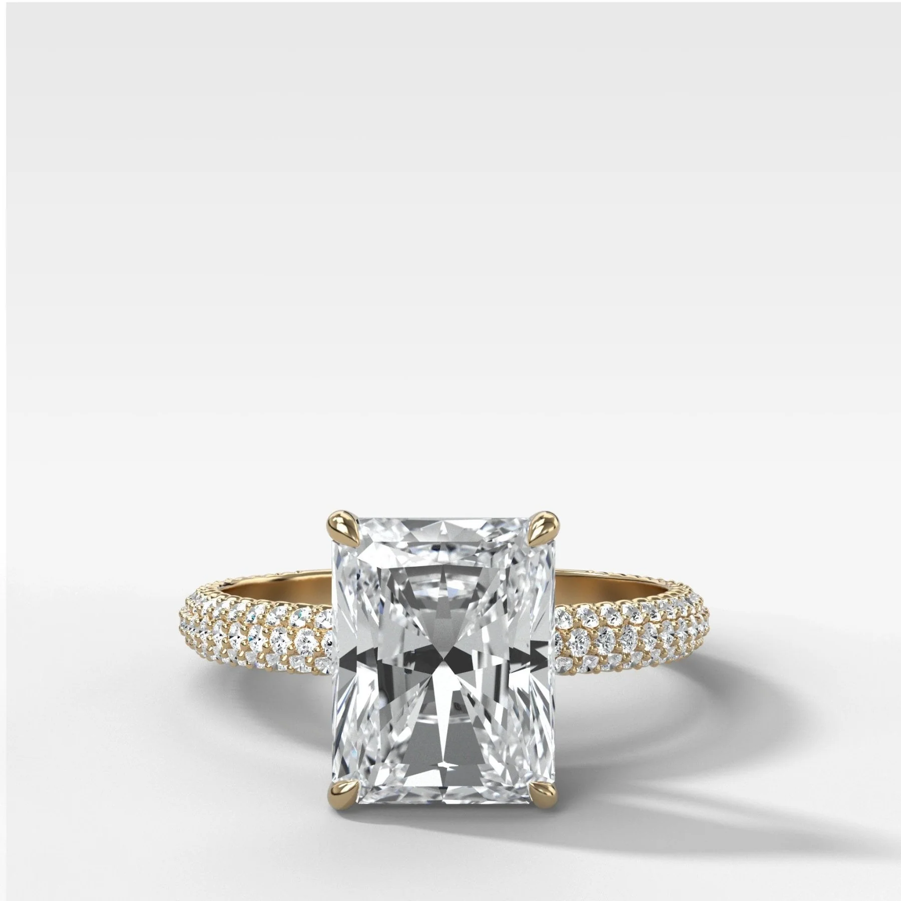 Triple Row Pavé Engagement Ring With Elongated Radiant Cut Diamond