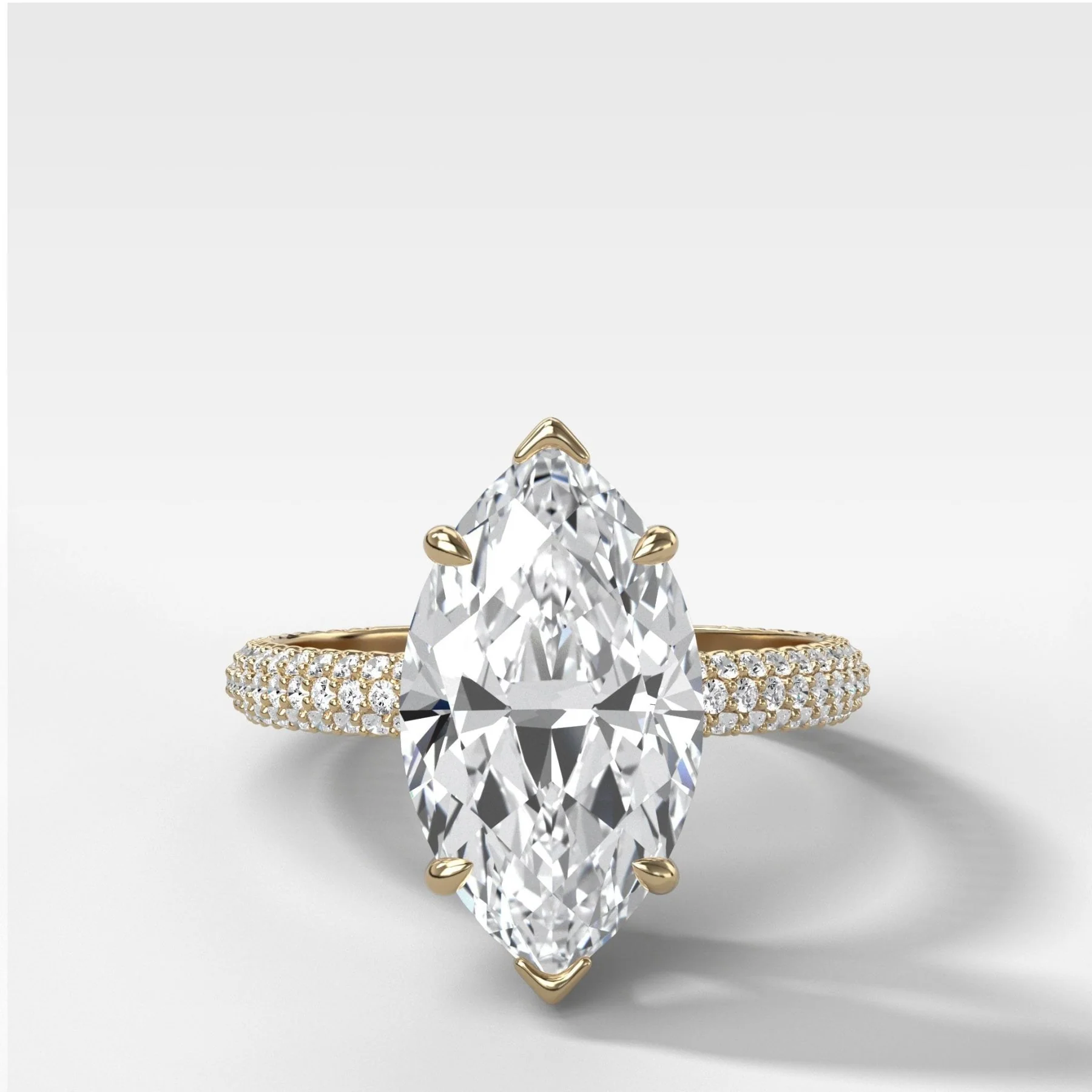 Triple Row Pavé Engagement Ring With Marquise Cut Diamond