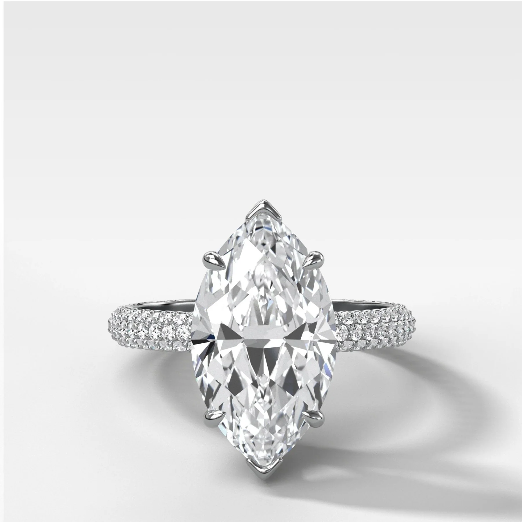 Triple Row Pavé Engagement Ring With Marquise Cut Diamond - Image 2