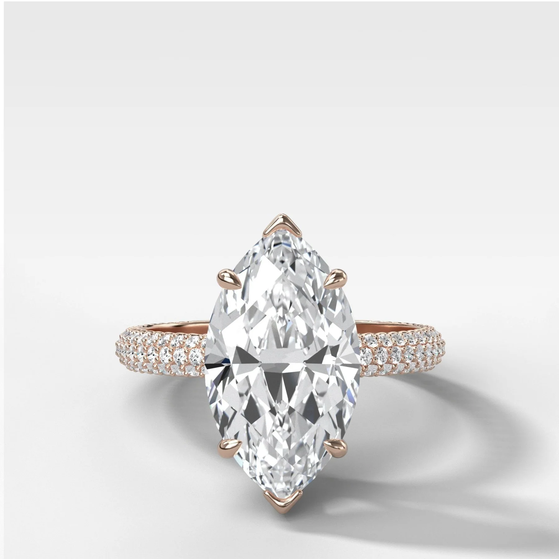 Triple Row Pavé Engagement Ring With Marquise Cut Diamond - Image 3