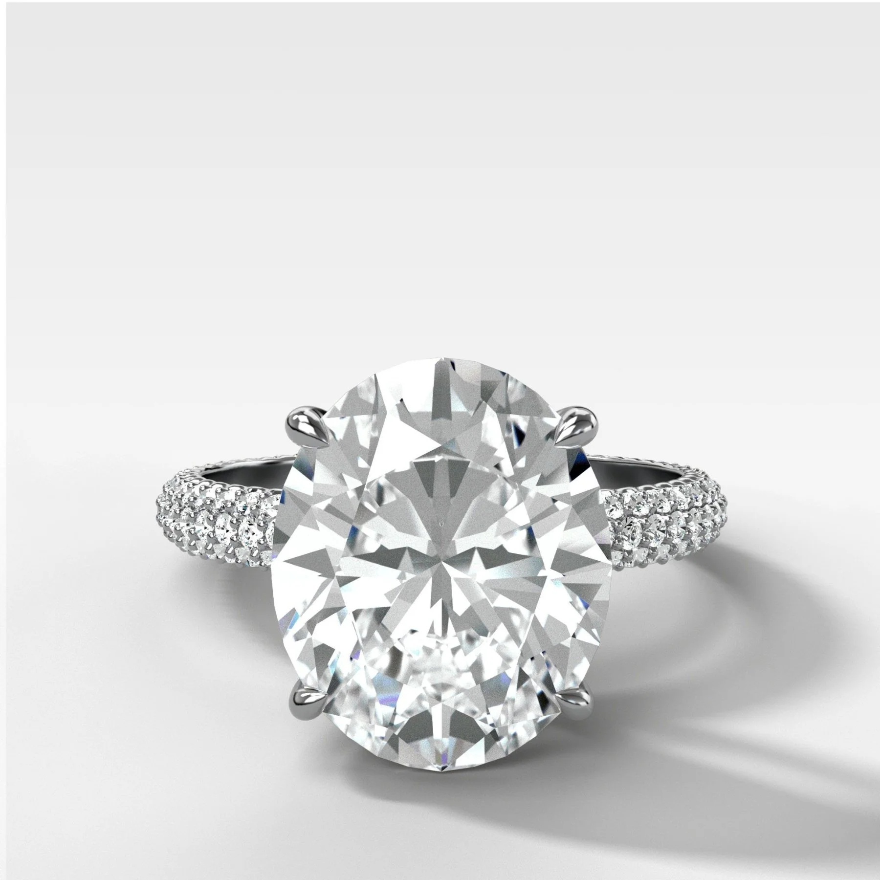 Triple Row Pavé Engagement Ring With Oval Cut Diamond - Image 2